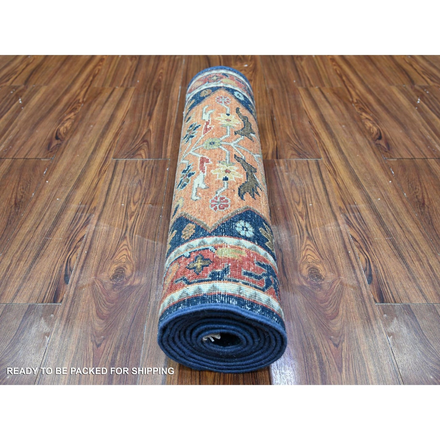 2'6"X9'8" Blue Fine Aryana Caucasian Ashtafa Hand Knotted Oriental Rug