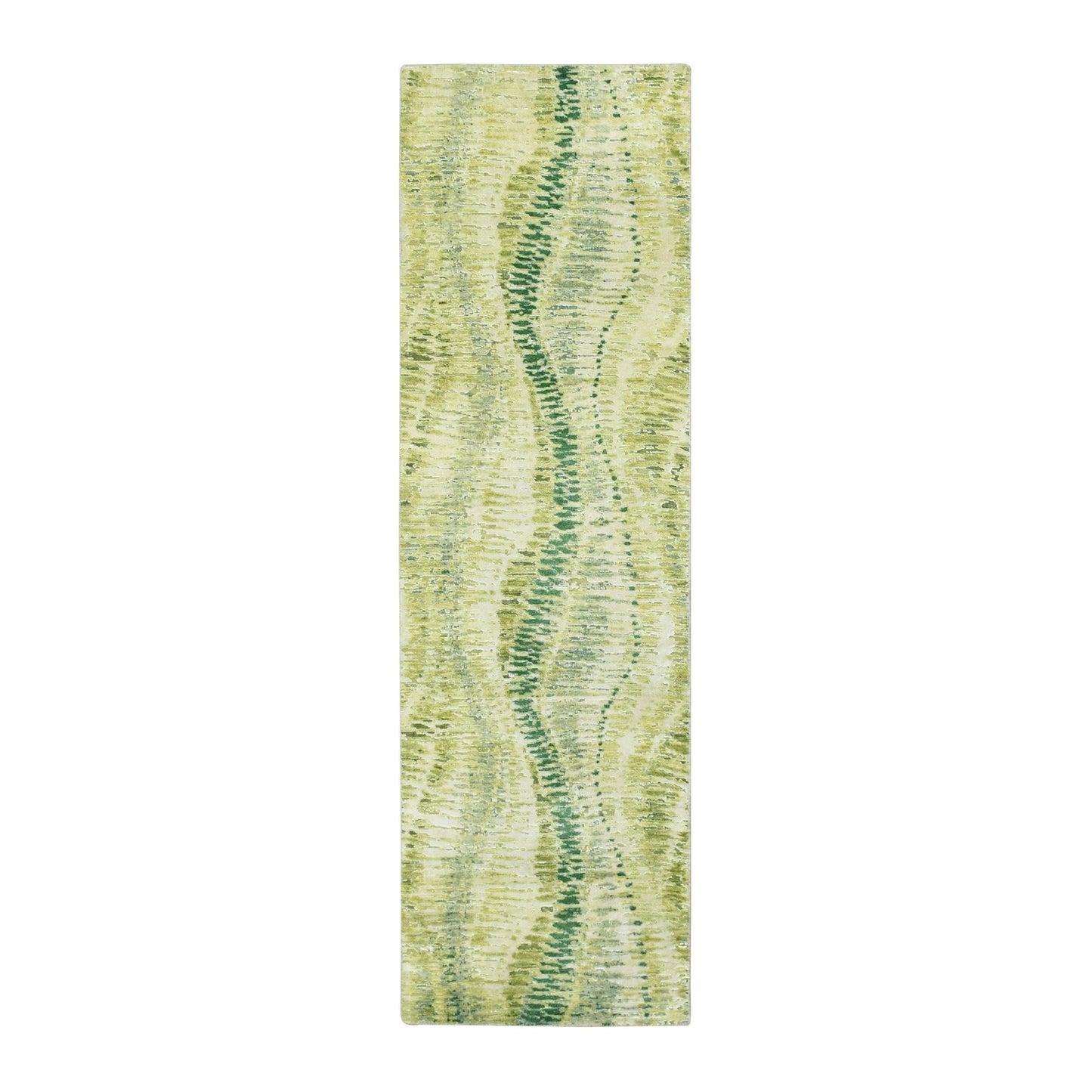2'5"X8'3" Green 100% Silk Hand Knotted Crocodile Safari Design Runner Rug