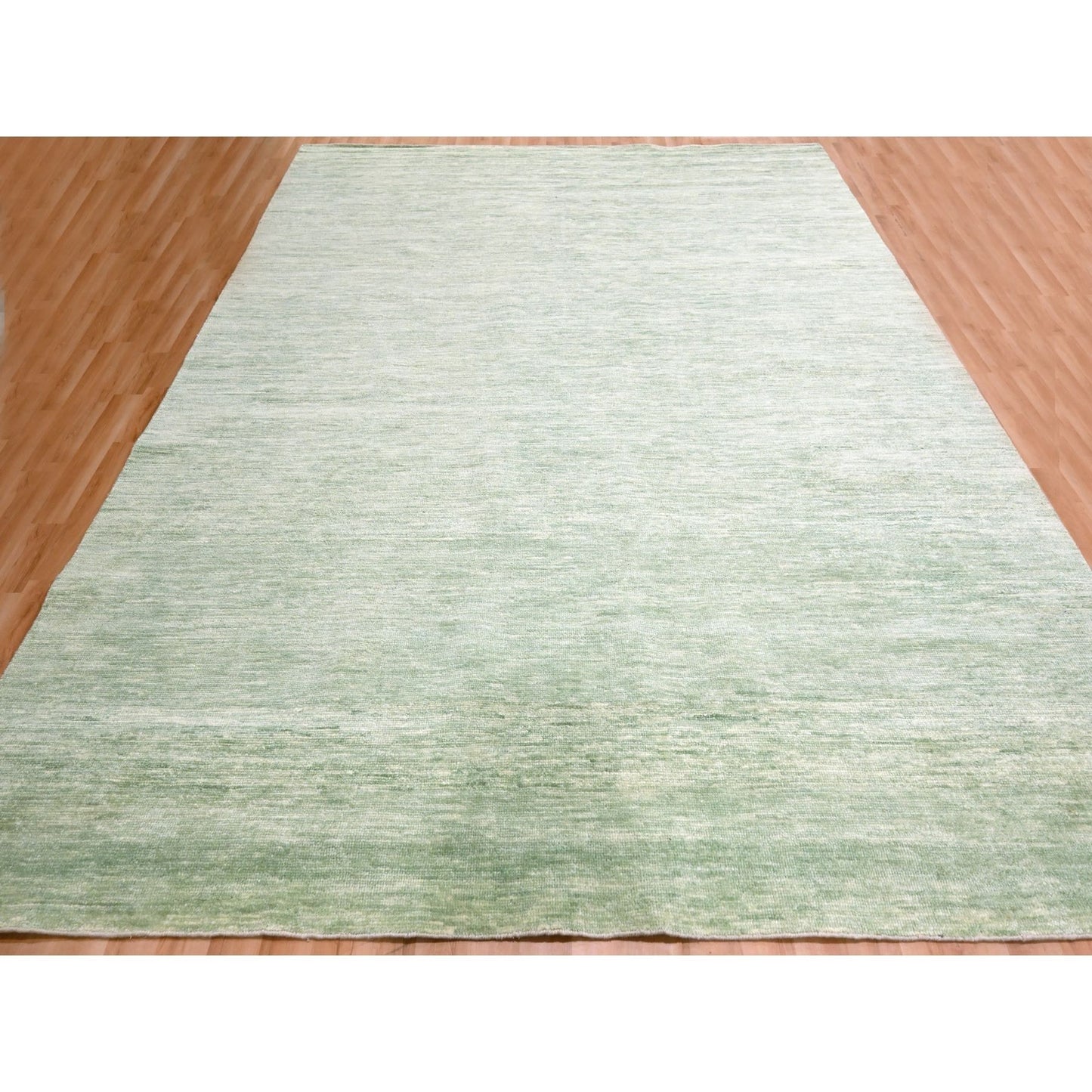 9'4"X12'4" Mist Green Modern Plain Design Pure Wool Hand Knotted Rug