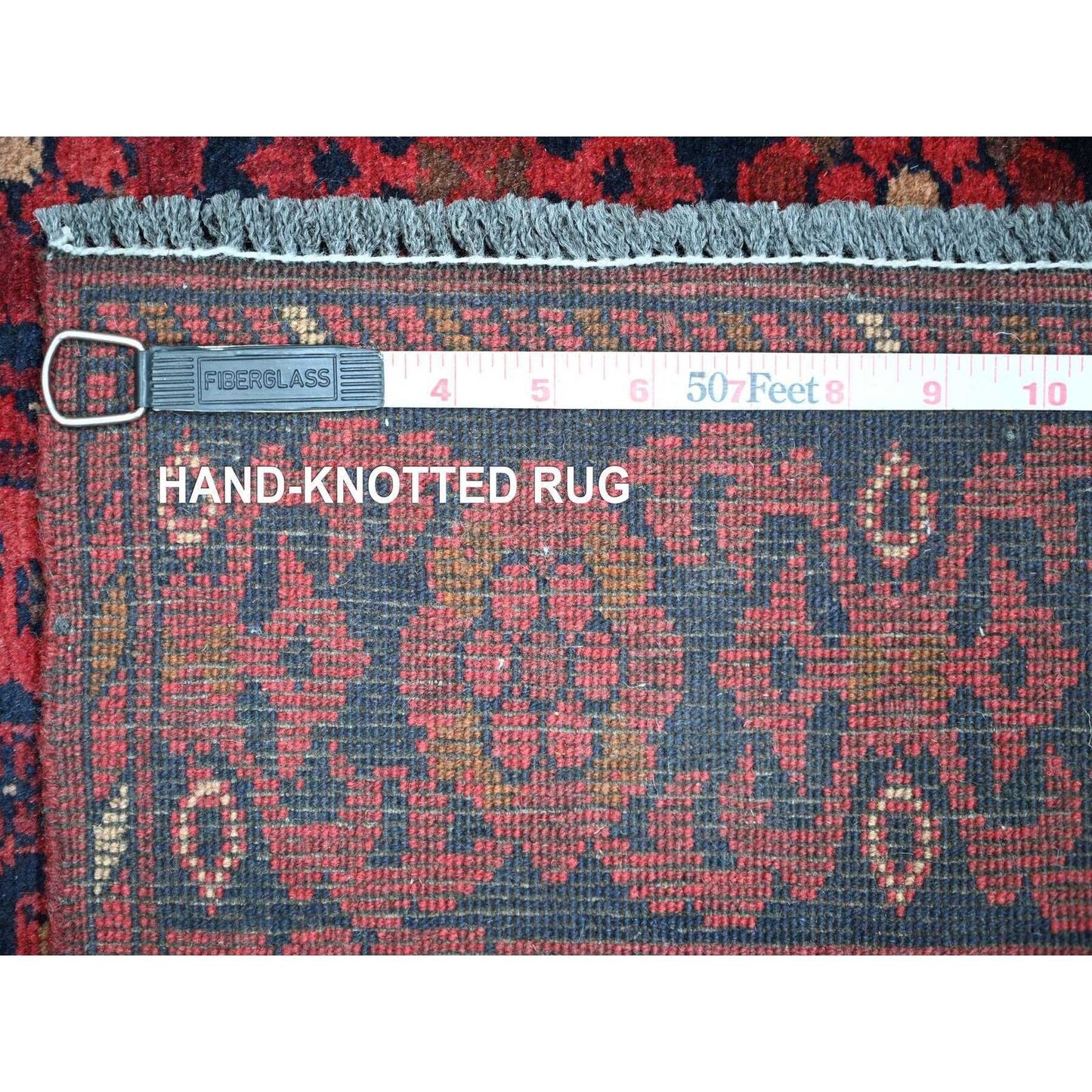 2'1"X7'9" Red Andkhoy Geometric Design Pure Wool Hand Knotted Runner Rug