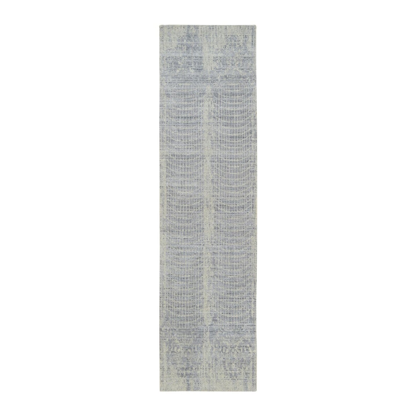 2'6"X10' Gray Wool And Plant Based Silk Hand Loomed Runner Rug