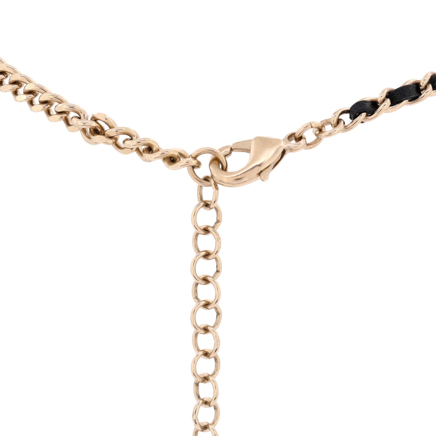 Chanel Double Cc Chain Choker Necklace Metal With Leather And Crystals