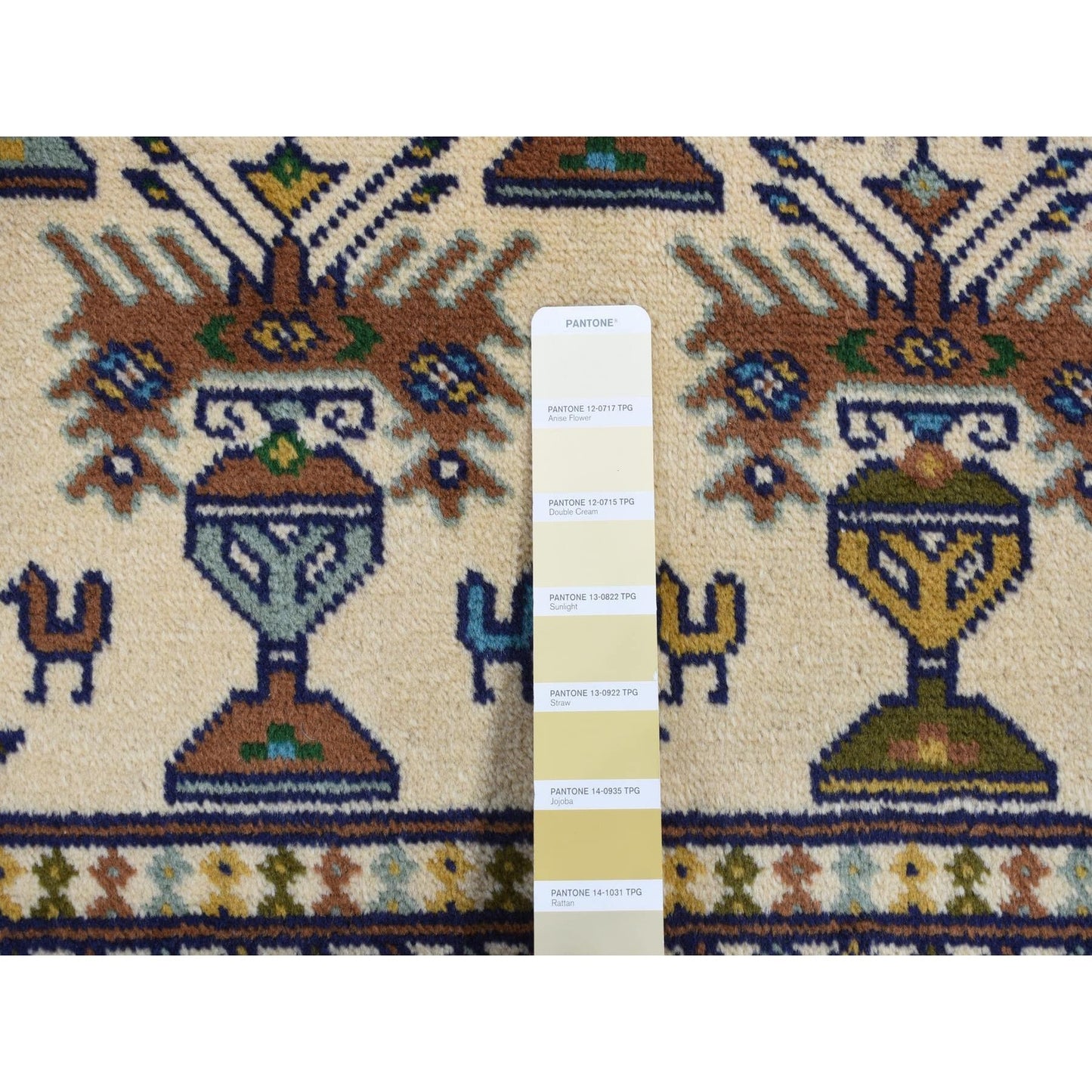 4'3"X5'7" Cream Color Hand Knotted Pure Wool Turkoman Bokara Design Rug
