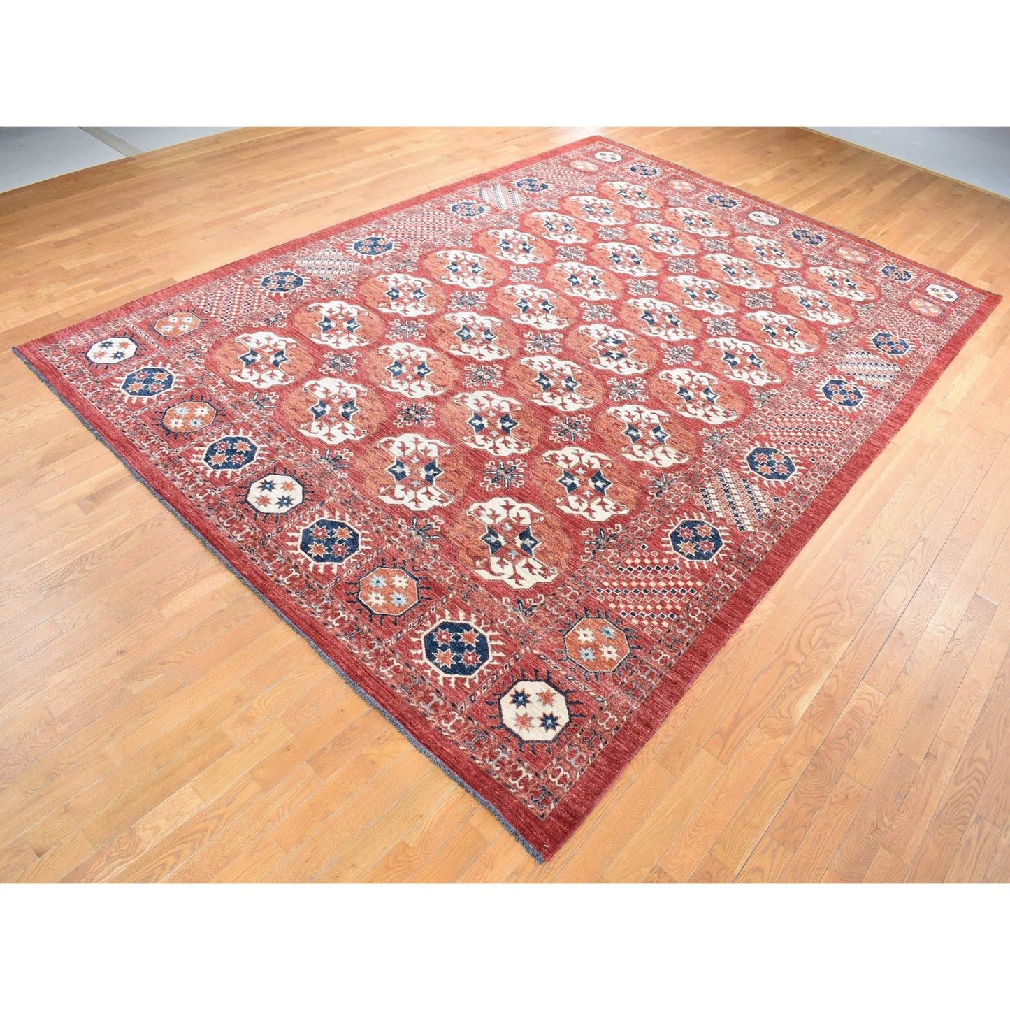 9'10"X14' Red Afghan Ersari Tekke Bokhara Pure Wool Hand Knotted Rug