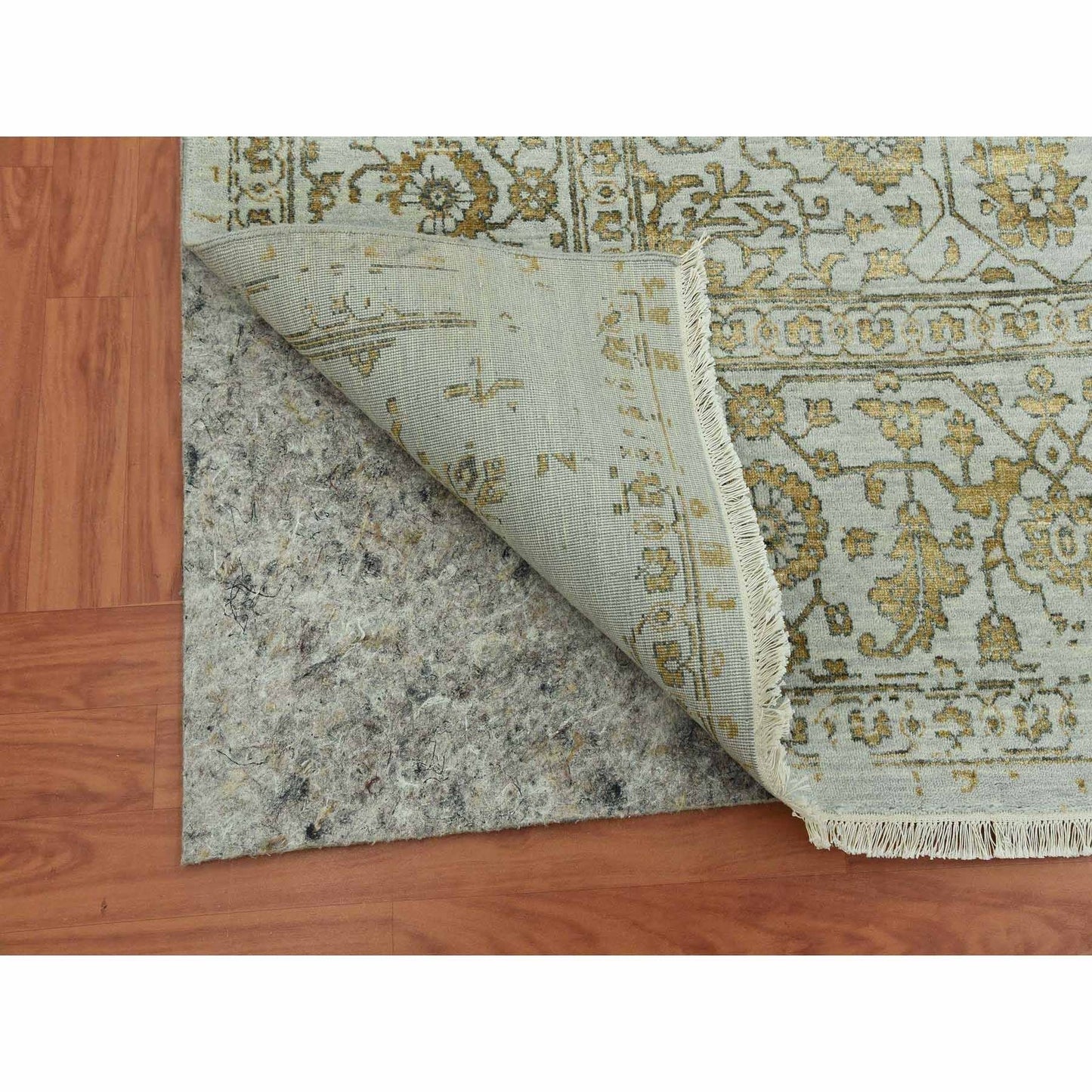 10'X14' Gray Hand Knotted Zoroastrian Heris Design Wool And Silk Rug