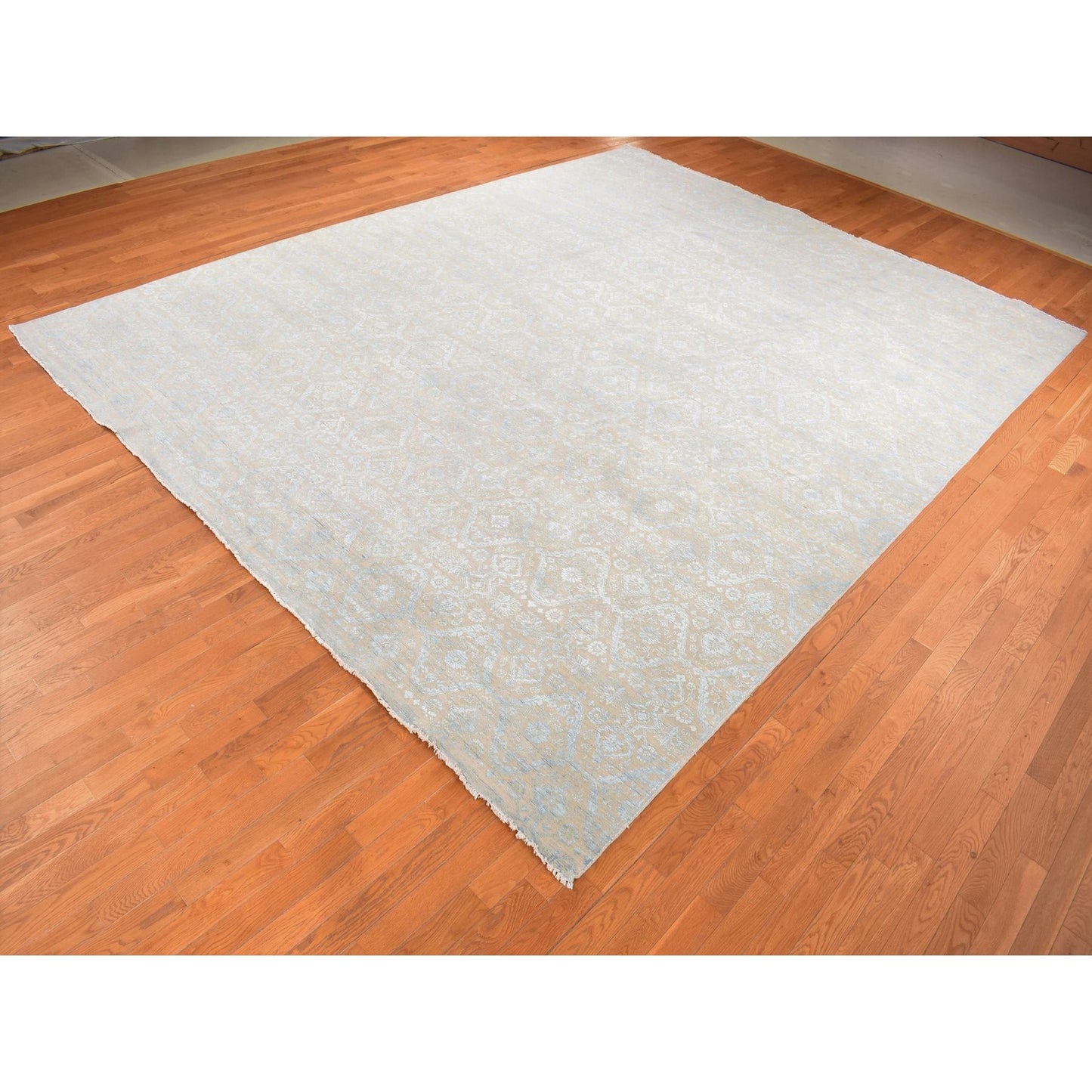 11'10"X15' Brown Wool And Silk Rosettes Design Hand Knotted Oversized Rug