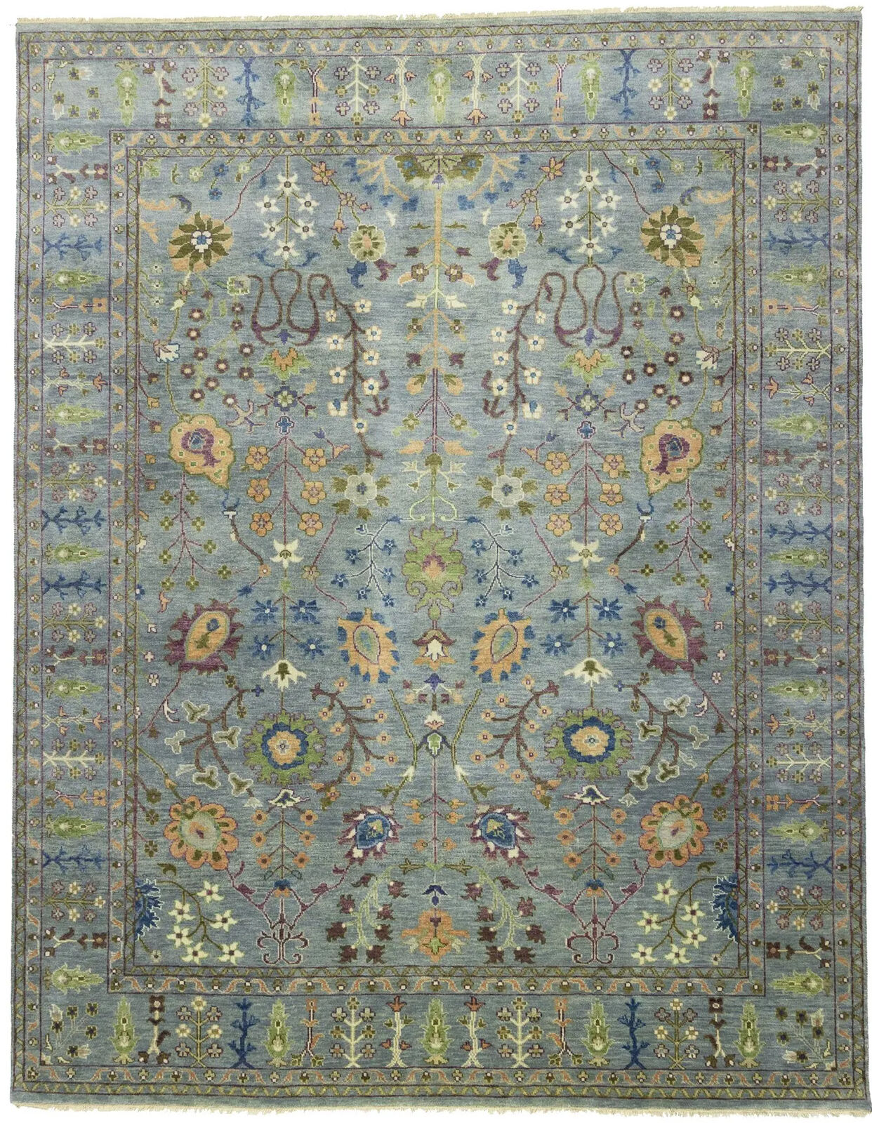 Hand-Knotted Gray Floral Chobi Oriental Rug