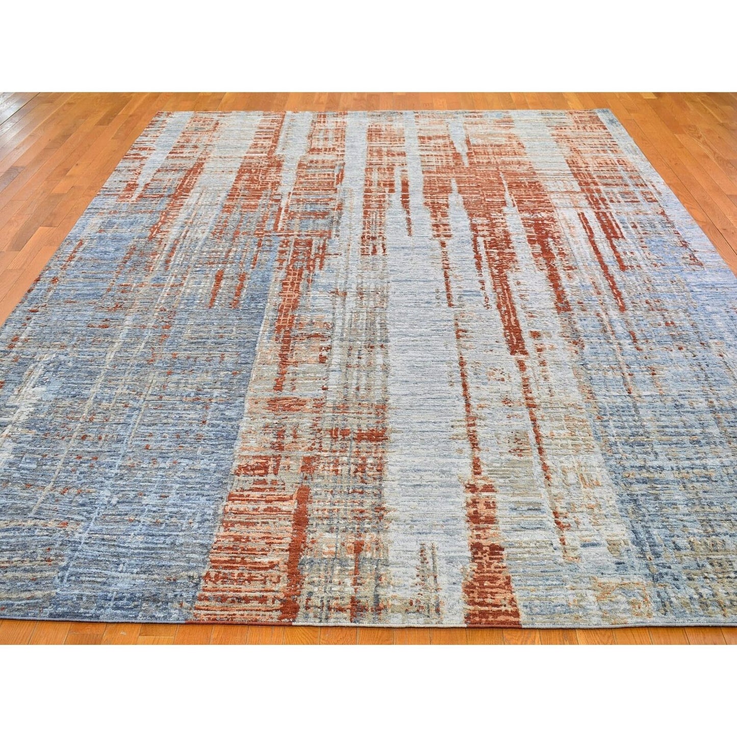 9'X12'2" Hi-Low Pile Abstract Design Denser Weave Wool&Silk Hand Made Rug