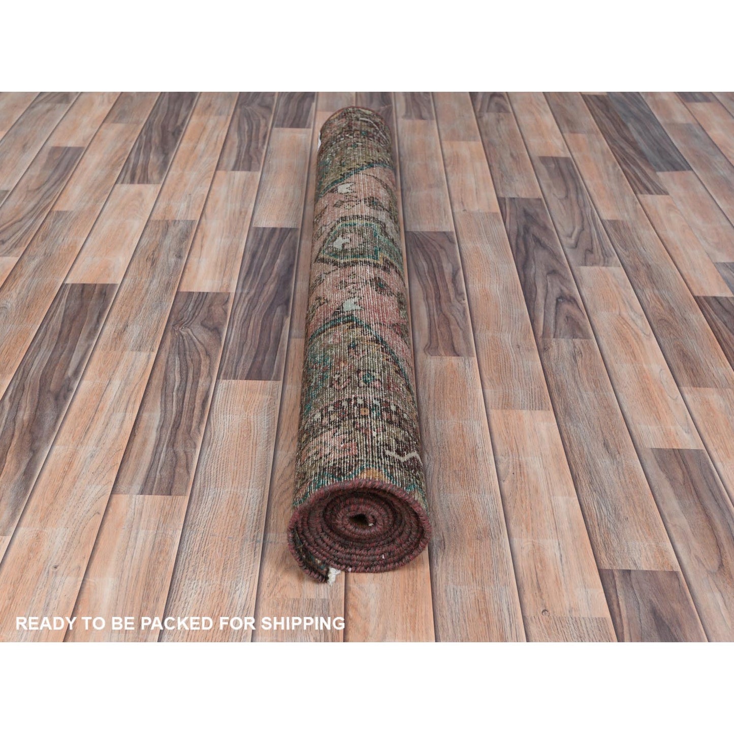 3'7"X10'2" Brown Worn Wool Hand Knotted Vintage Farsian Wide Runner Rug