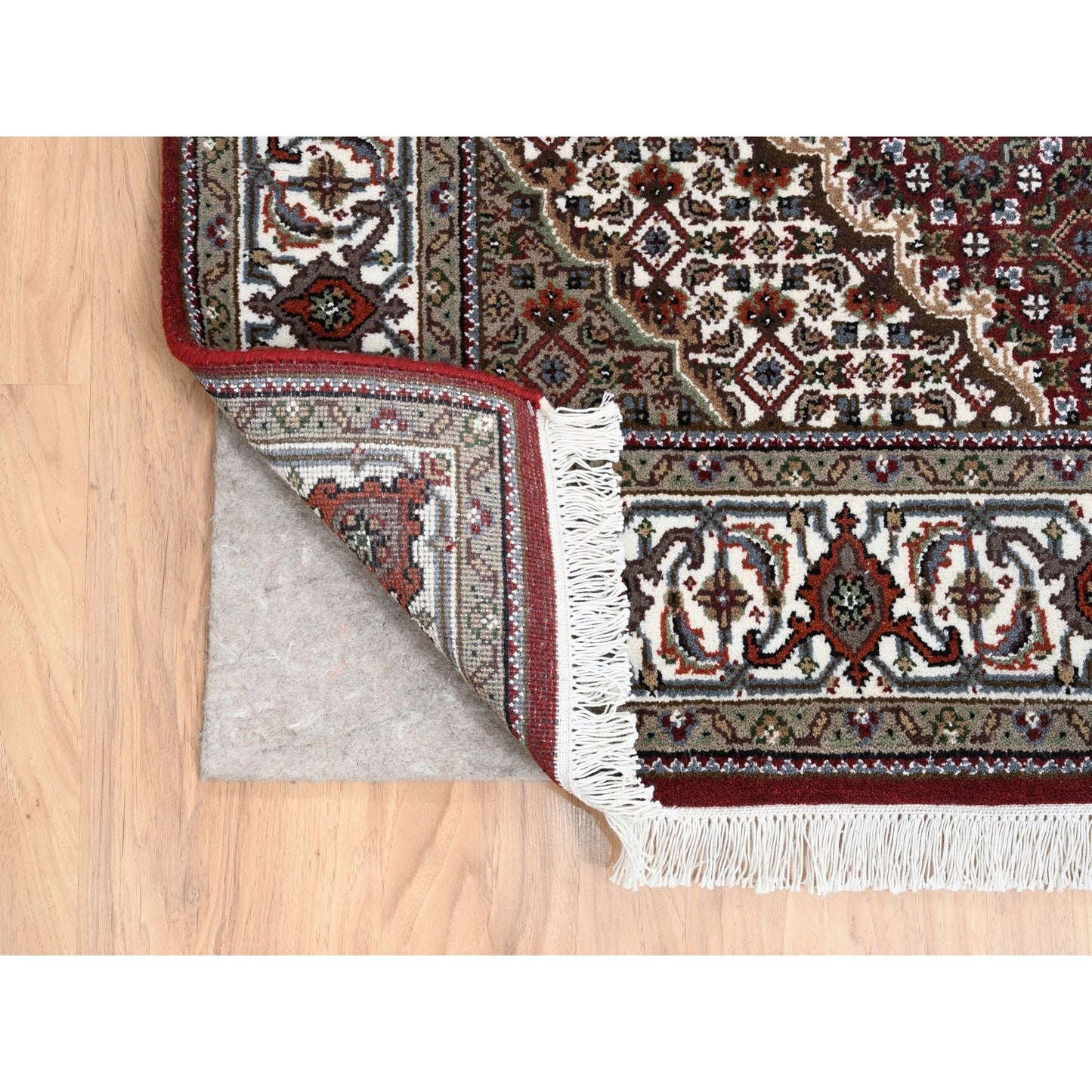 4'1"X16' Red Tebraz Mahi Wool And Silk Hand Knotted Wide Xl Runner Rug