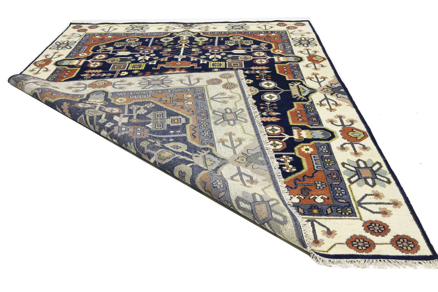 9X12 ft Navy Tribal Heriz Serapi Wool Oriental