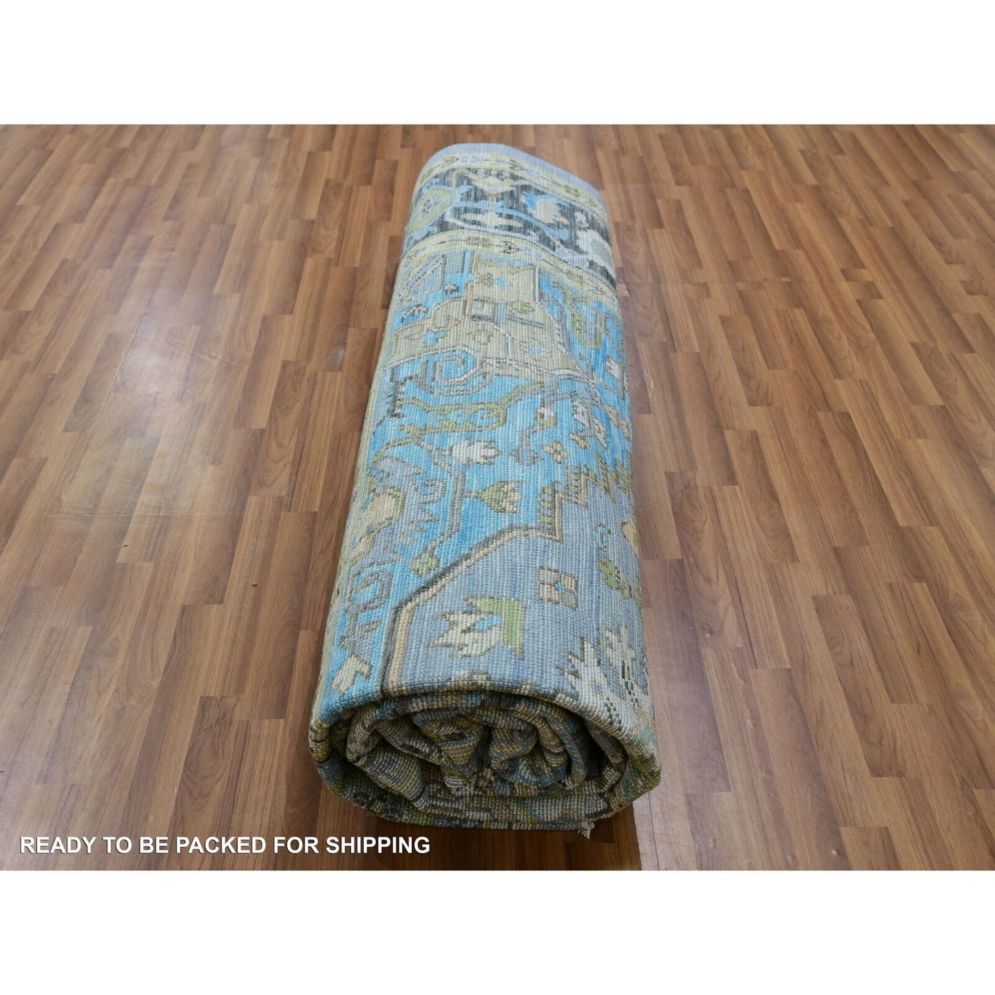 10'2"X14'3" Dawn Blue Heris Fabuloso Central Medallion Hand Knotted Rug