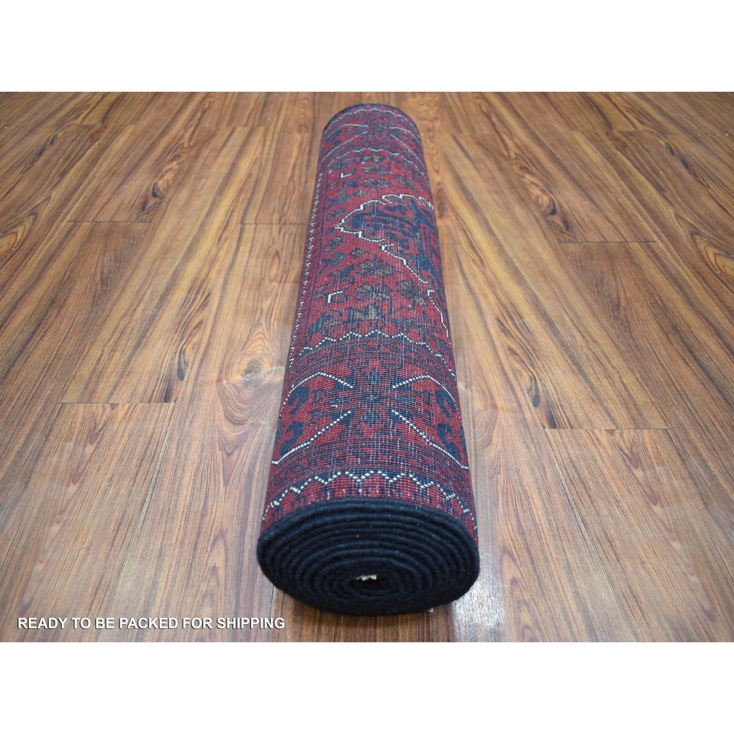 2'9"X12'10" Deep Red Afghan Khamyab Soft Wool Hand Knotted Runner Rug