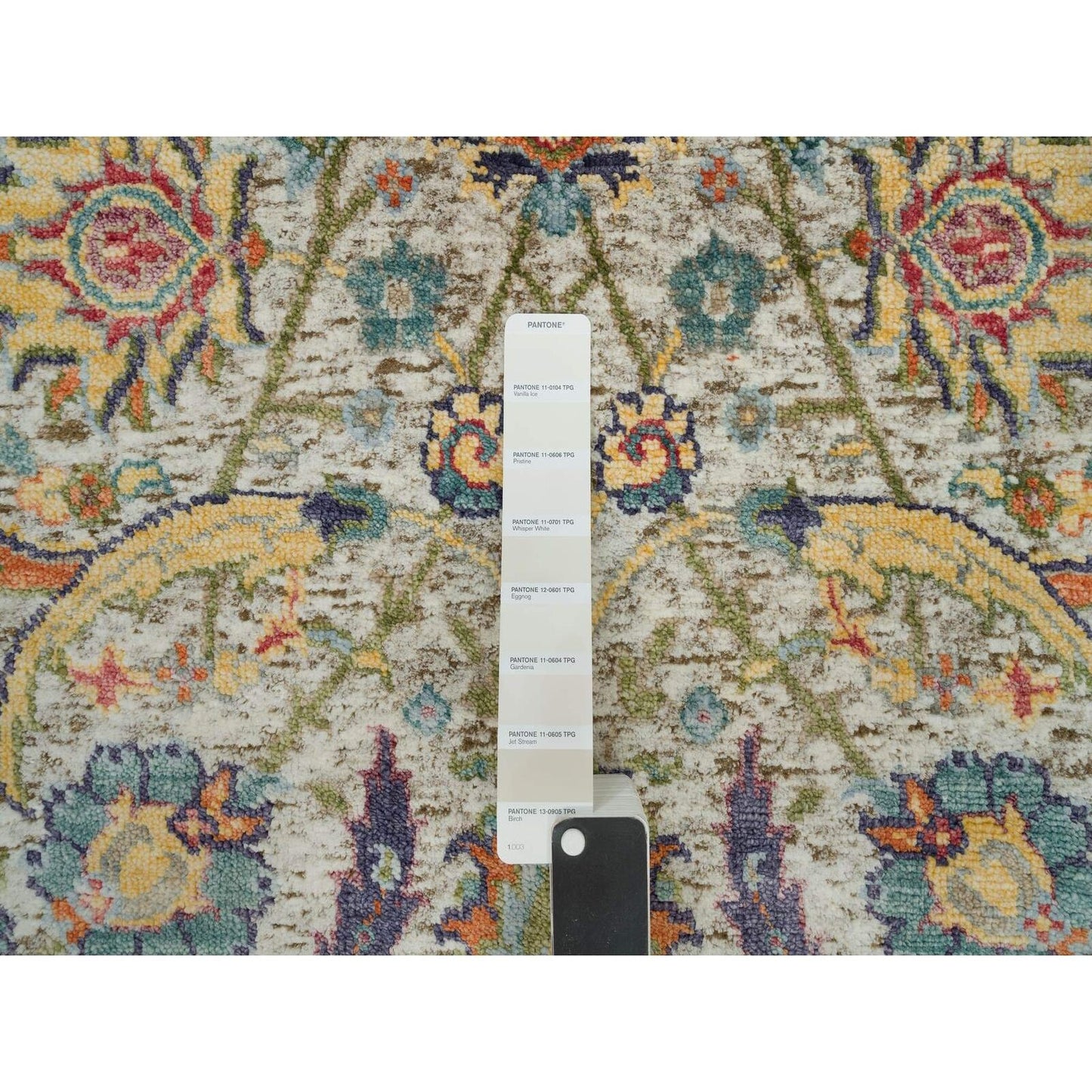 2'X3'1" Tan Sickle Leaf Hand Knotted Wool And Silk Oriental Mat Rug