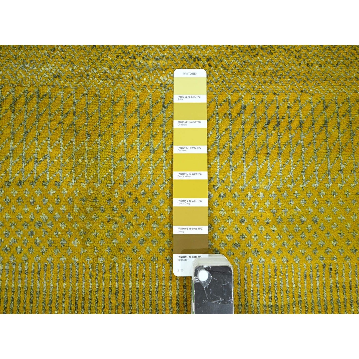 8'10"X12'5" Yellow Modern Grass Design Wool And Silk Hand Knotted Rug