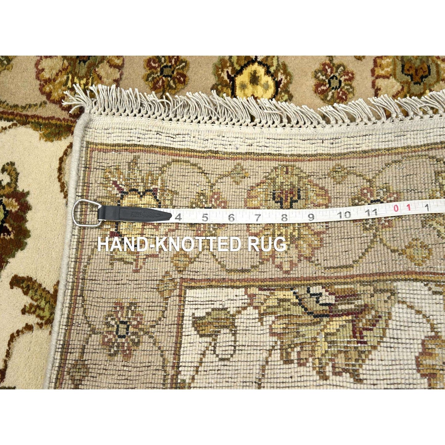 2'6"X6'2" White Rajasthan Leaf Design Hand Knotted Wool & Silk Runner Rug