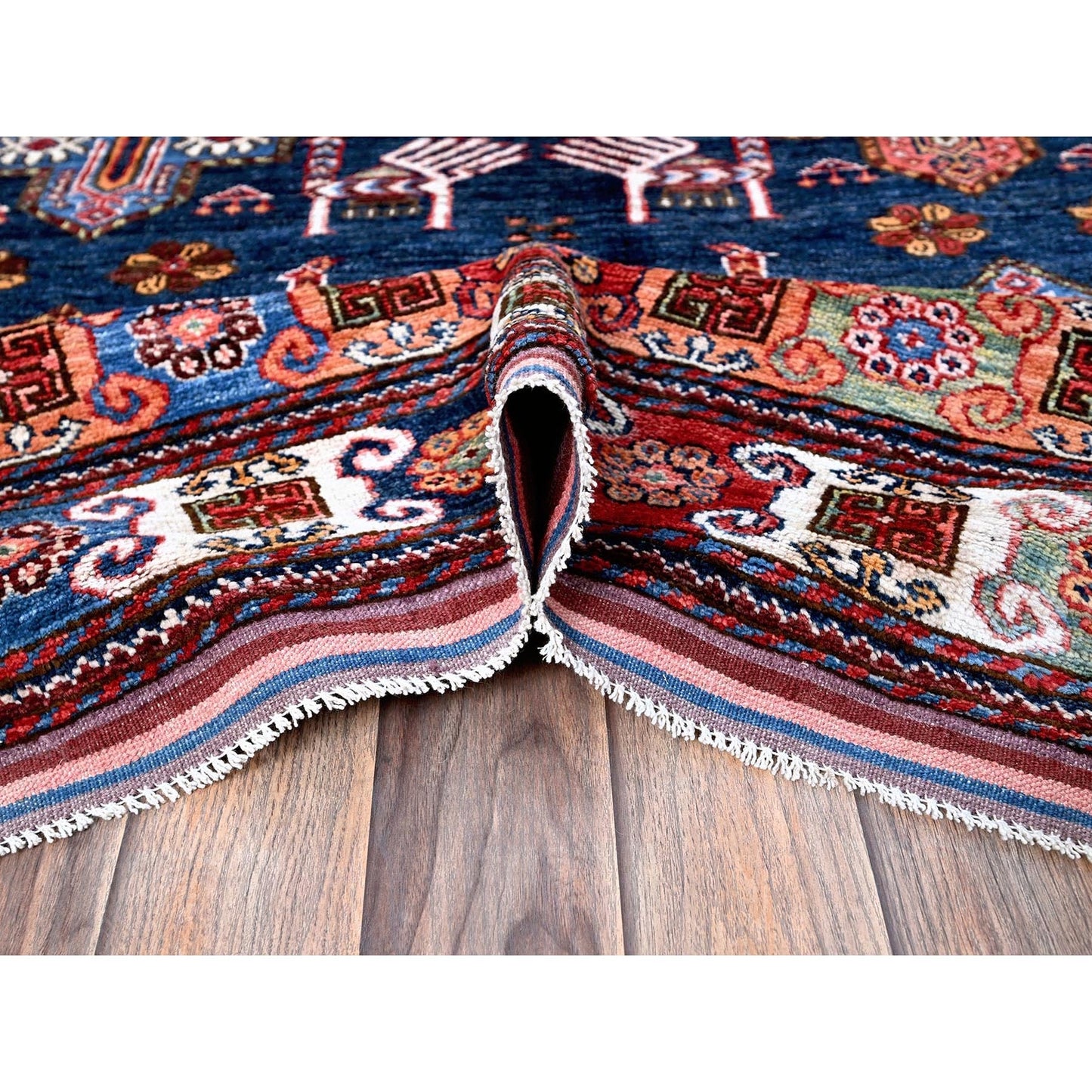 8'2"X10'5" Navy Afghan Ersari Ancient Bird Figurines Hand Knotted Wool Rug