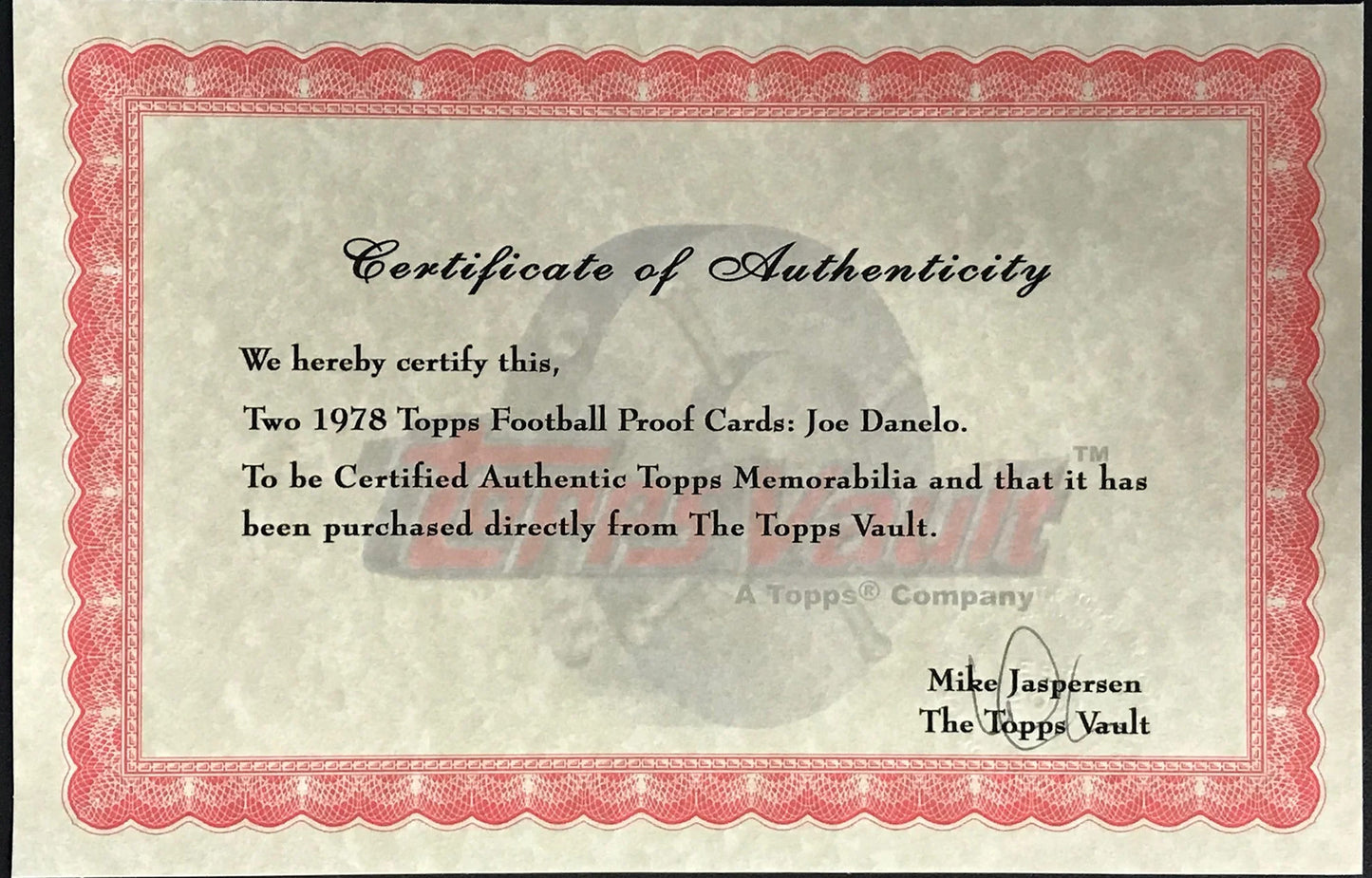 1978 Topps Football Proof Card Joe Danelo New