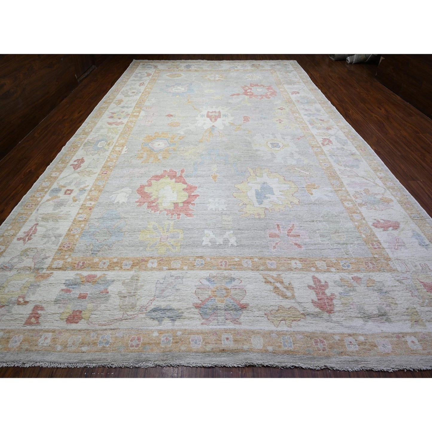 11'X18' Gray Angora Oushak Colors Wool Hand Knotted Oversized Rug
