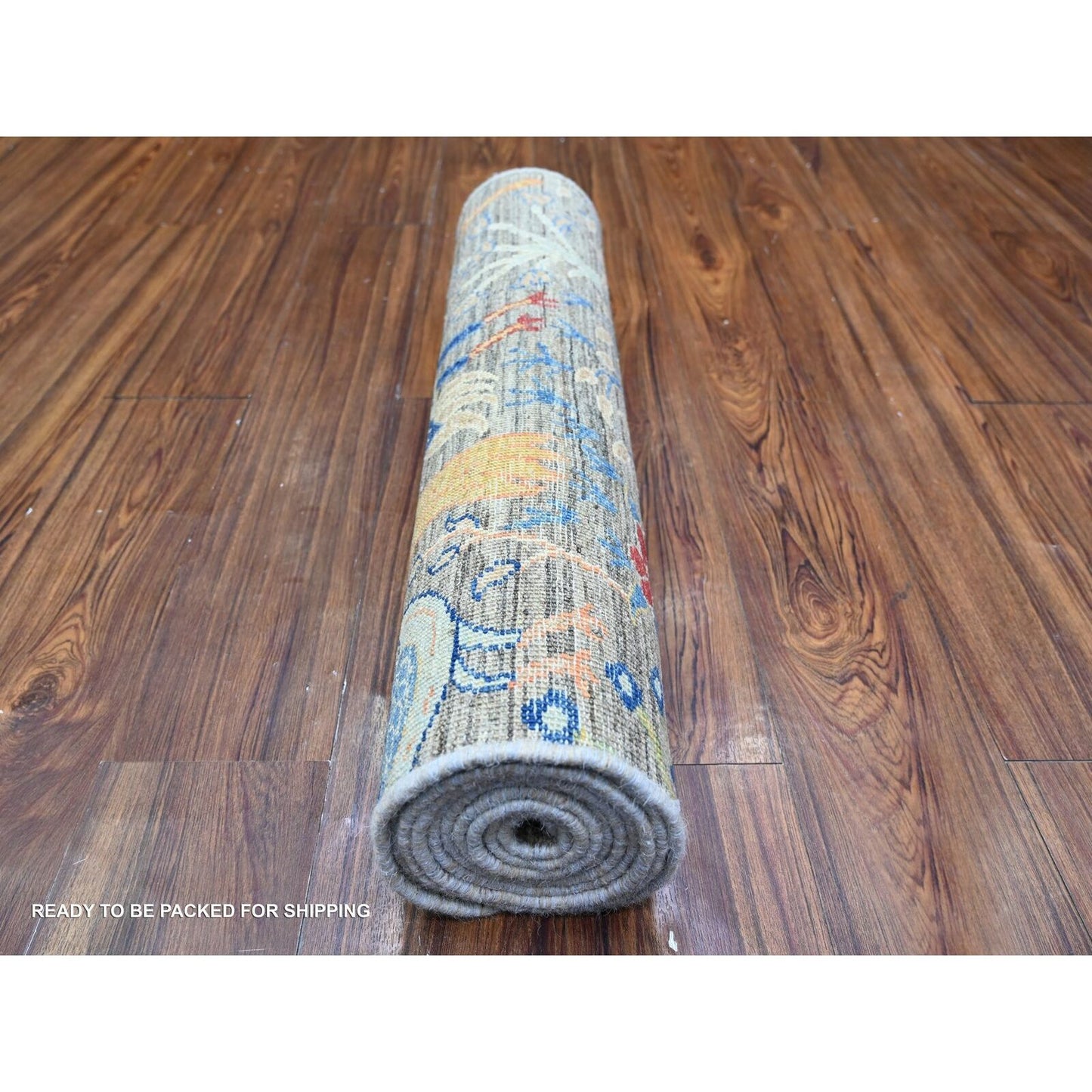 2'7"X10' Best Gray Organic Wool Hand Knotted Afghan Peshawar Runner Rug