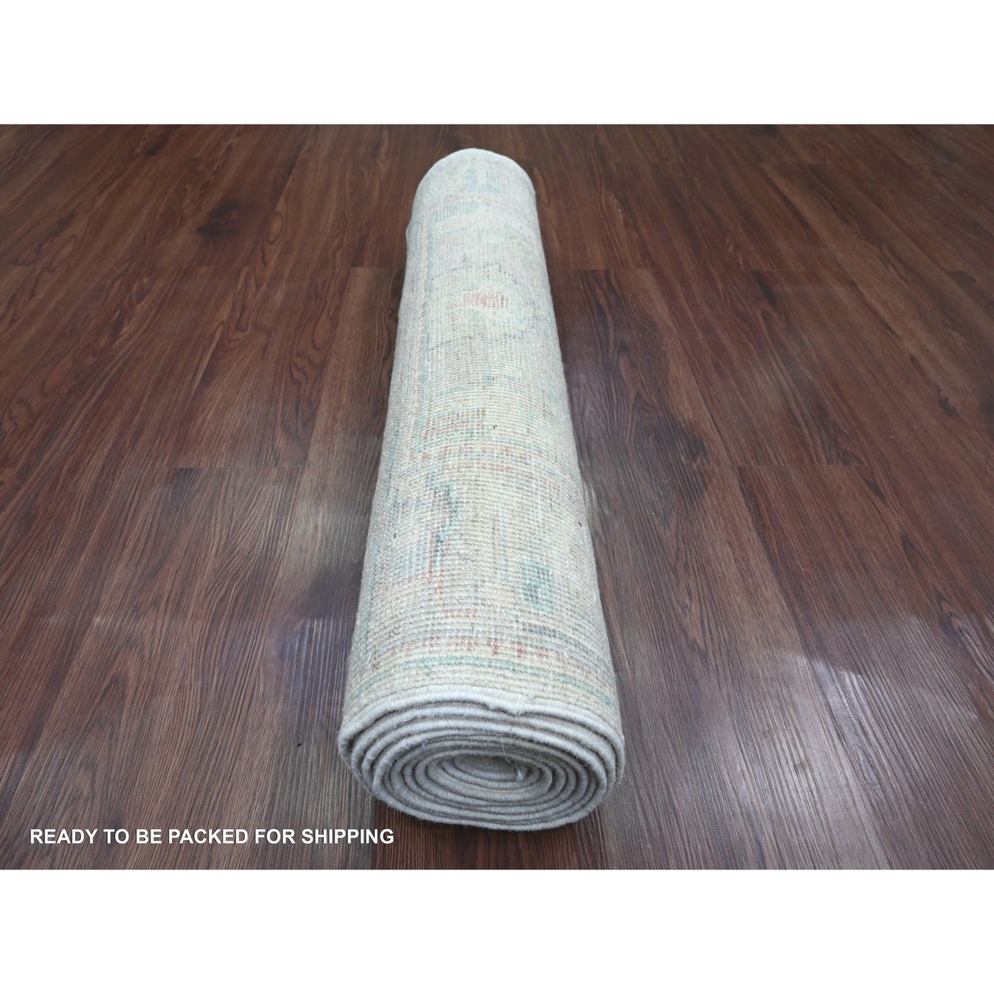 3'X11'8" White Afghan Angora Oushak Hand Knotted Pure Wool Runner Rug