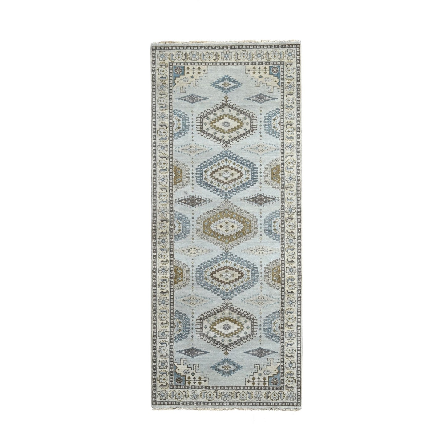 4'X10'1" Rhino Gray Wool Farsian Village Hand Knotted Wide Runner Rug