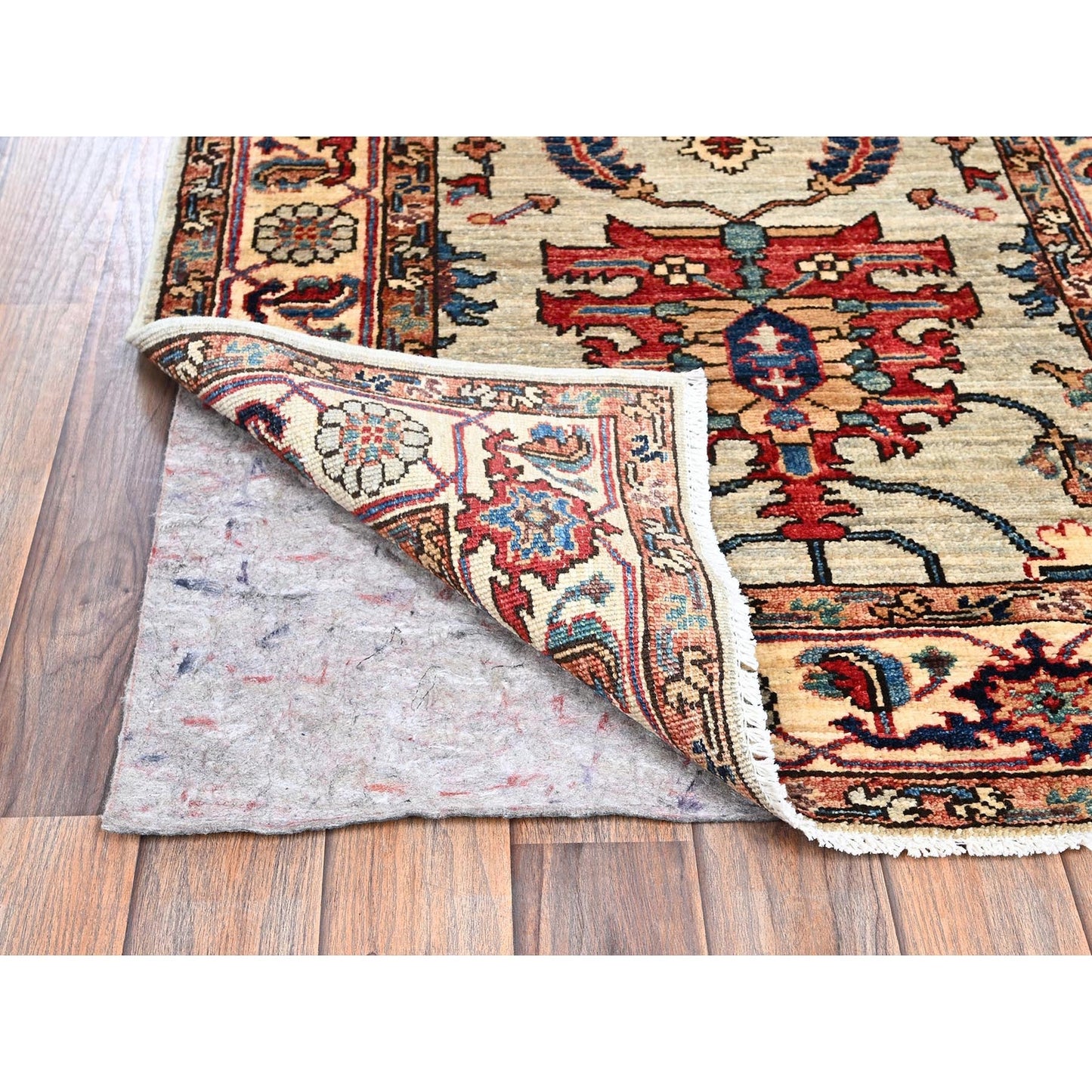 2'10"X15' Oyster Gray Heris Design Soft Wool Hand Knotted Xl Runner Rug