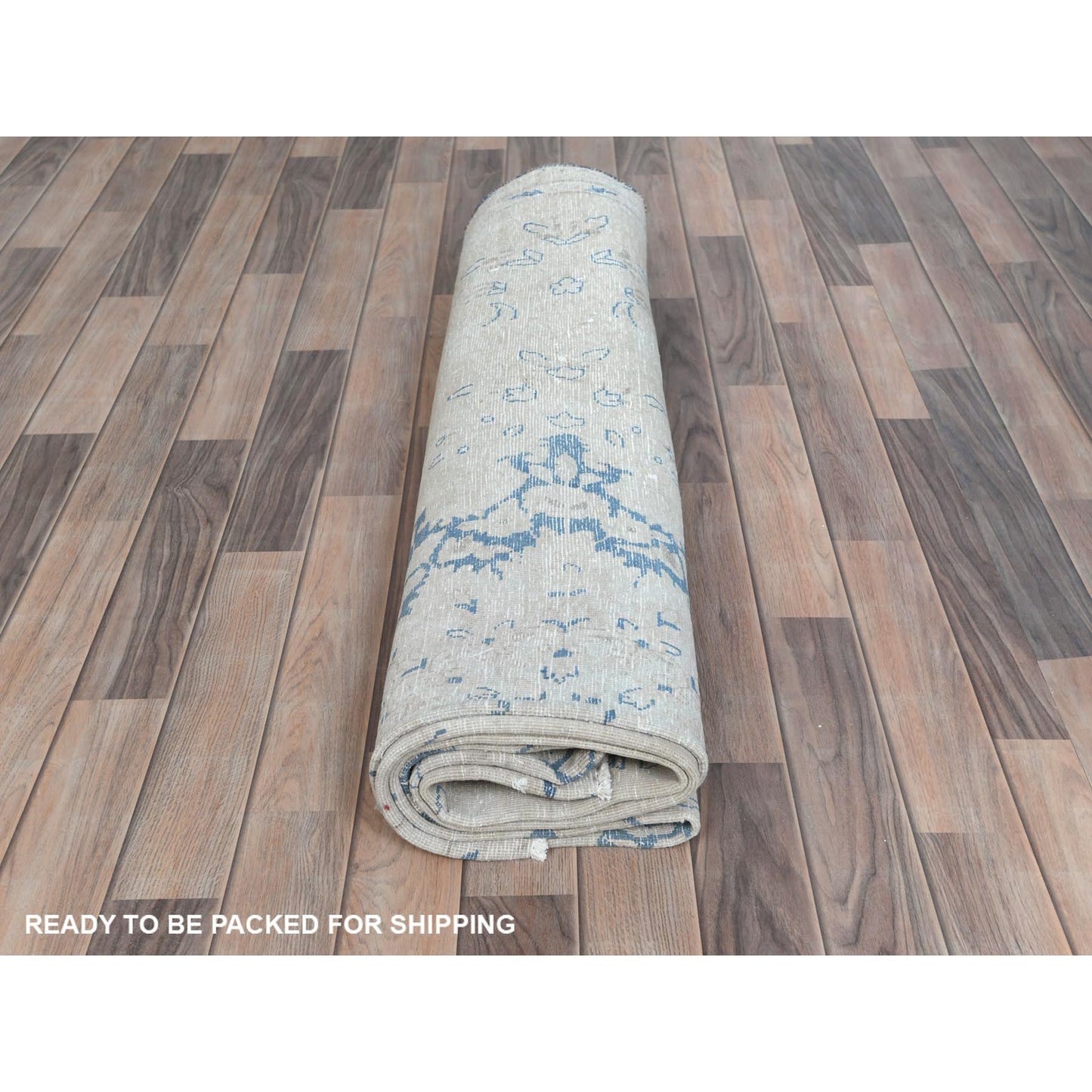 7'2"X10' Blue Old Farsian Hand Knotted Wool Shabby Chic Distressed Rug