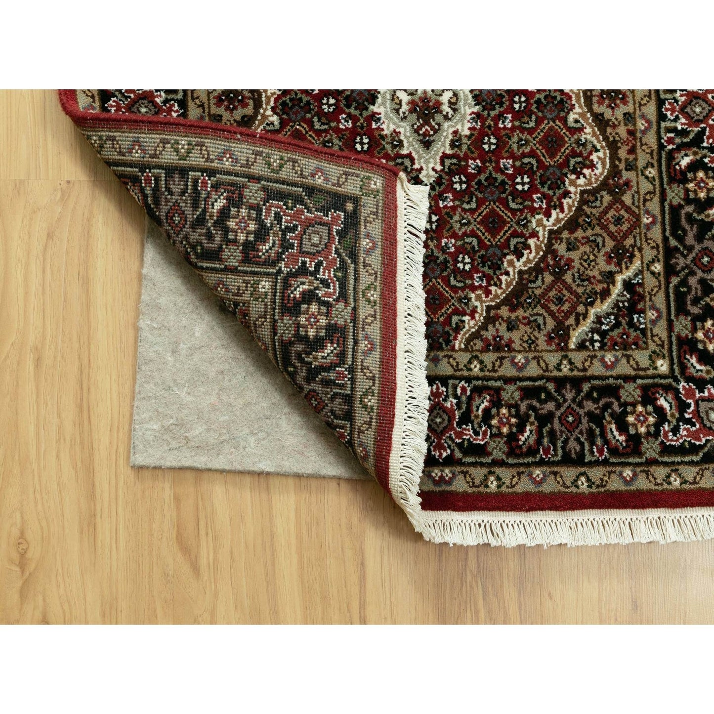 2'7"X12'1" Red Wool And Silk Tebraz Mahi Fish Design Oriental Runner Rug
