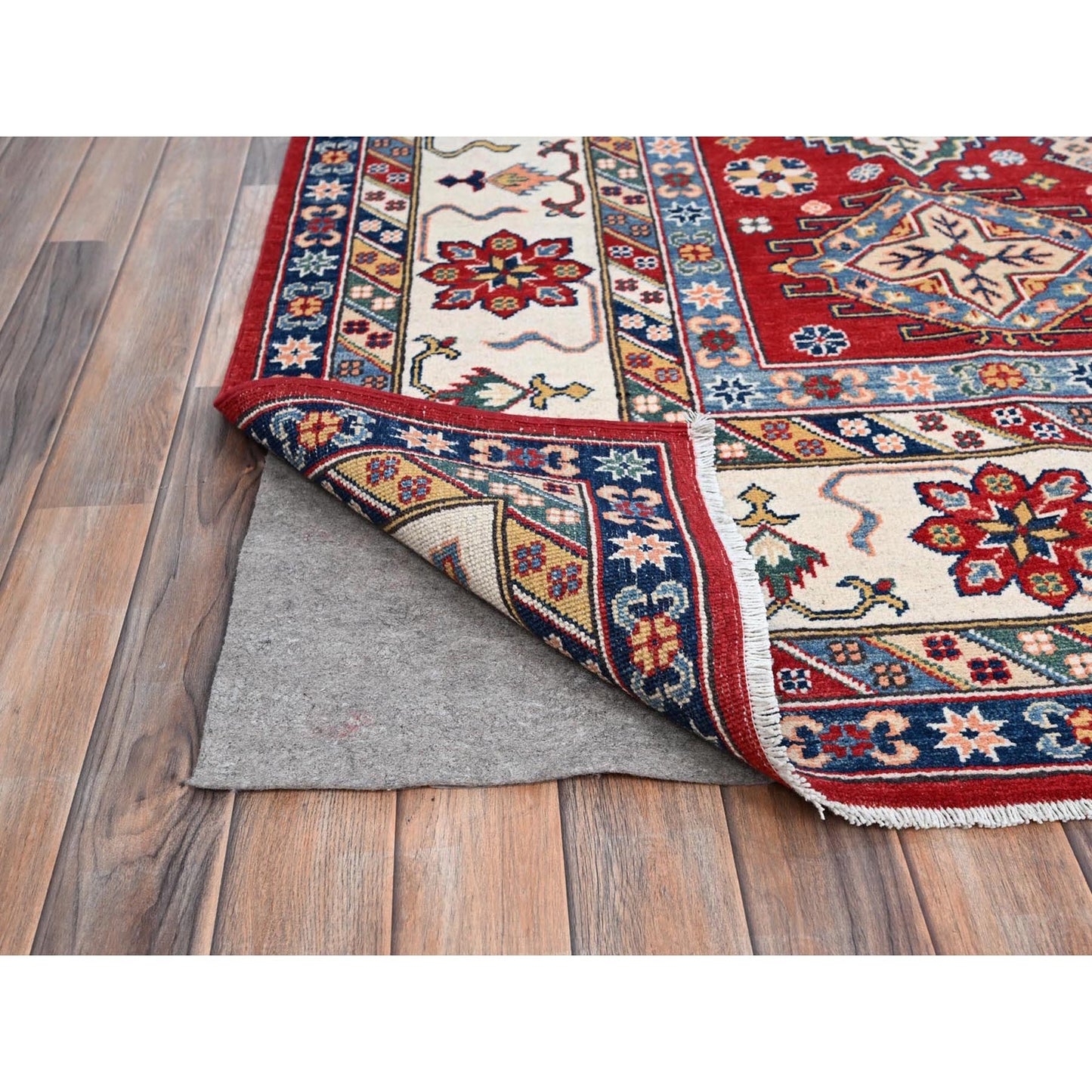 9'X12'4" Rufous Red Kazak Large Medallions Wool Hand Knotted Oriental Rug