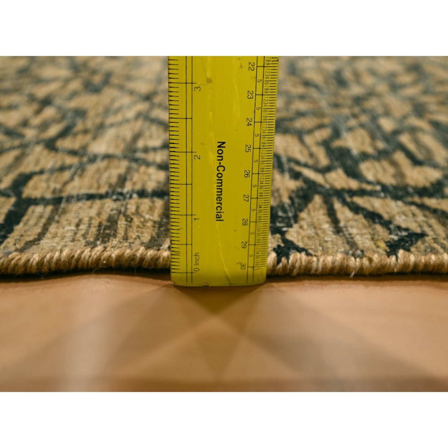 7'8"X8'7" Brown Flower Rosette Motif Undyed Natural Wool Hand Knotted Rug