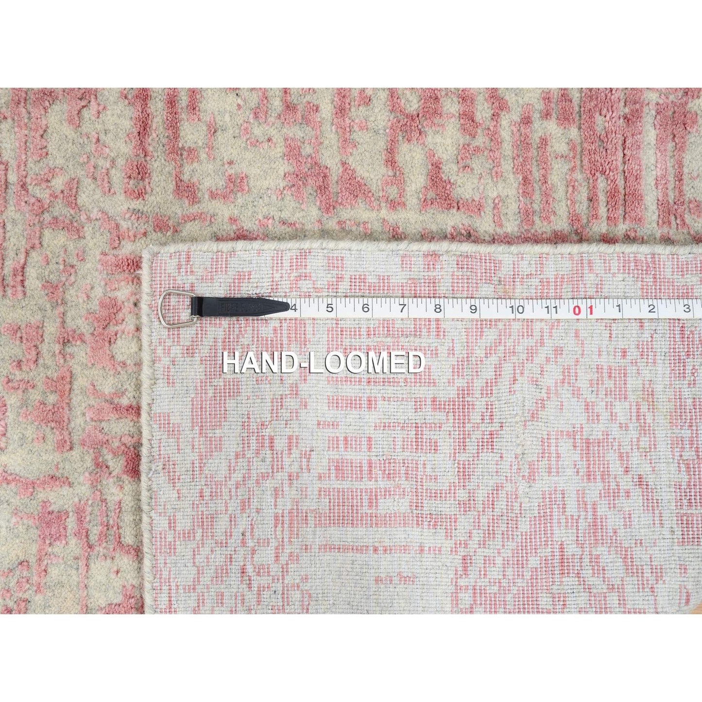 2'6"X12'1" Rose Pink Wool And Art Silk Jacquard Hand Loomed Runner Rug