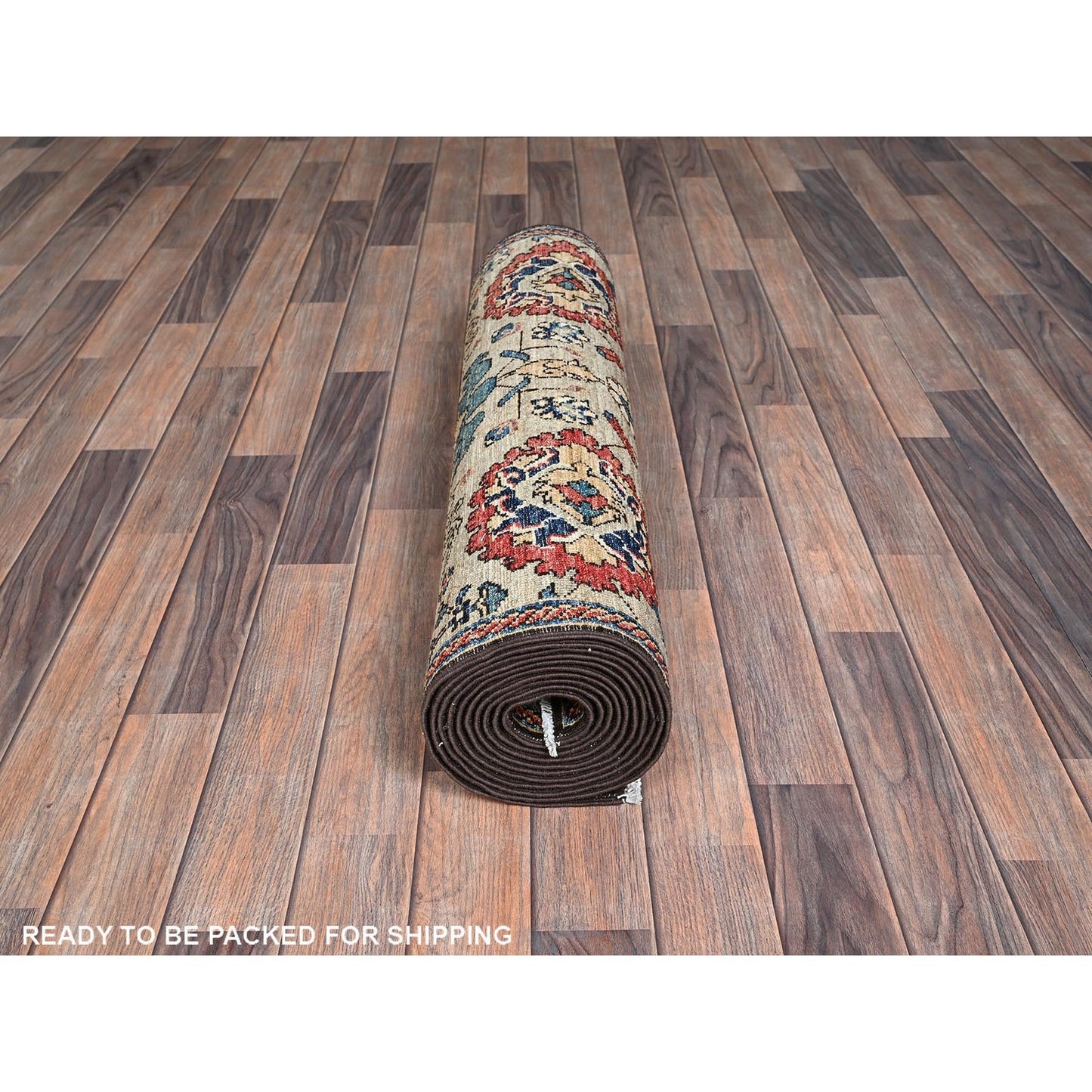 3'X14' Light Brown All Over Design Soft Wool Hand Knotted Runner Rug
