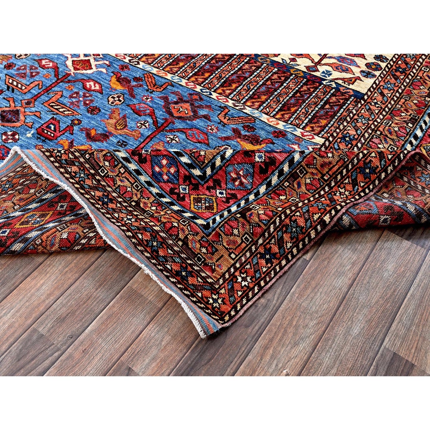8'6"X10'8" White Hand Knotted Afghan Caucasian Design Revival Soft Wool Rug