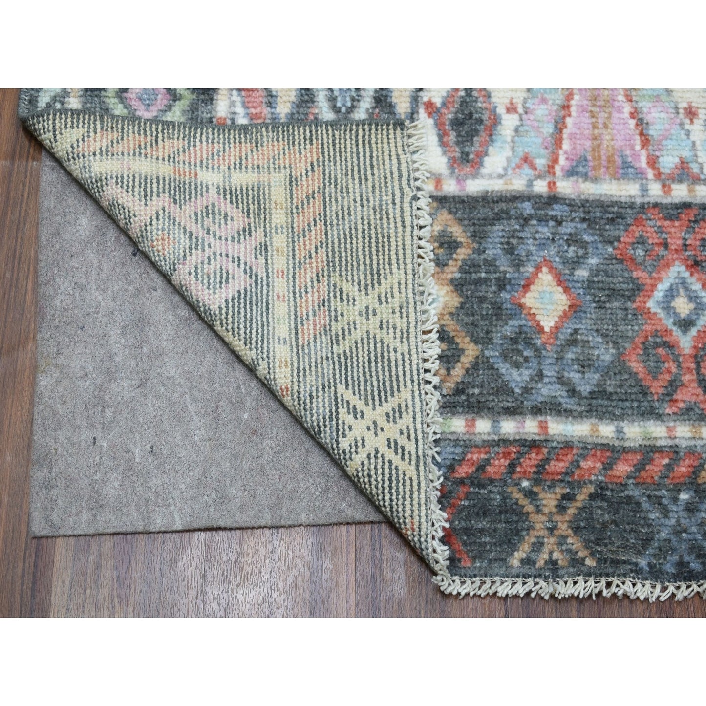 6'4"X9'2" Charcoal Black With Anatolian Design Wool Hand Knotted Rug