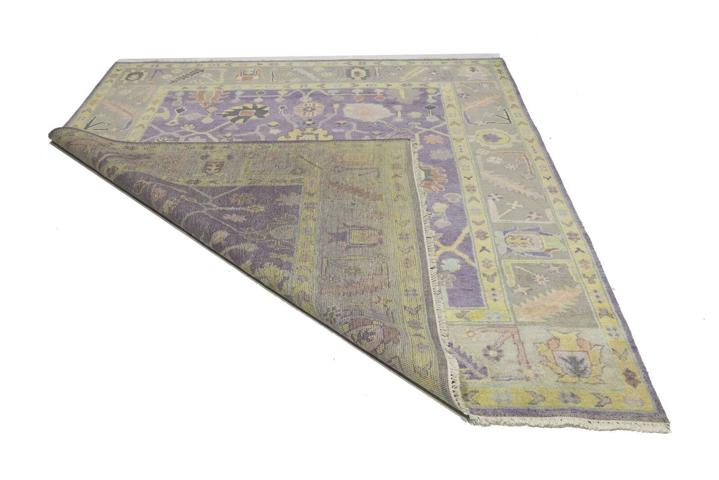 Hand-Knotted Muted Oushak Rug Colorfast Oriental
