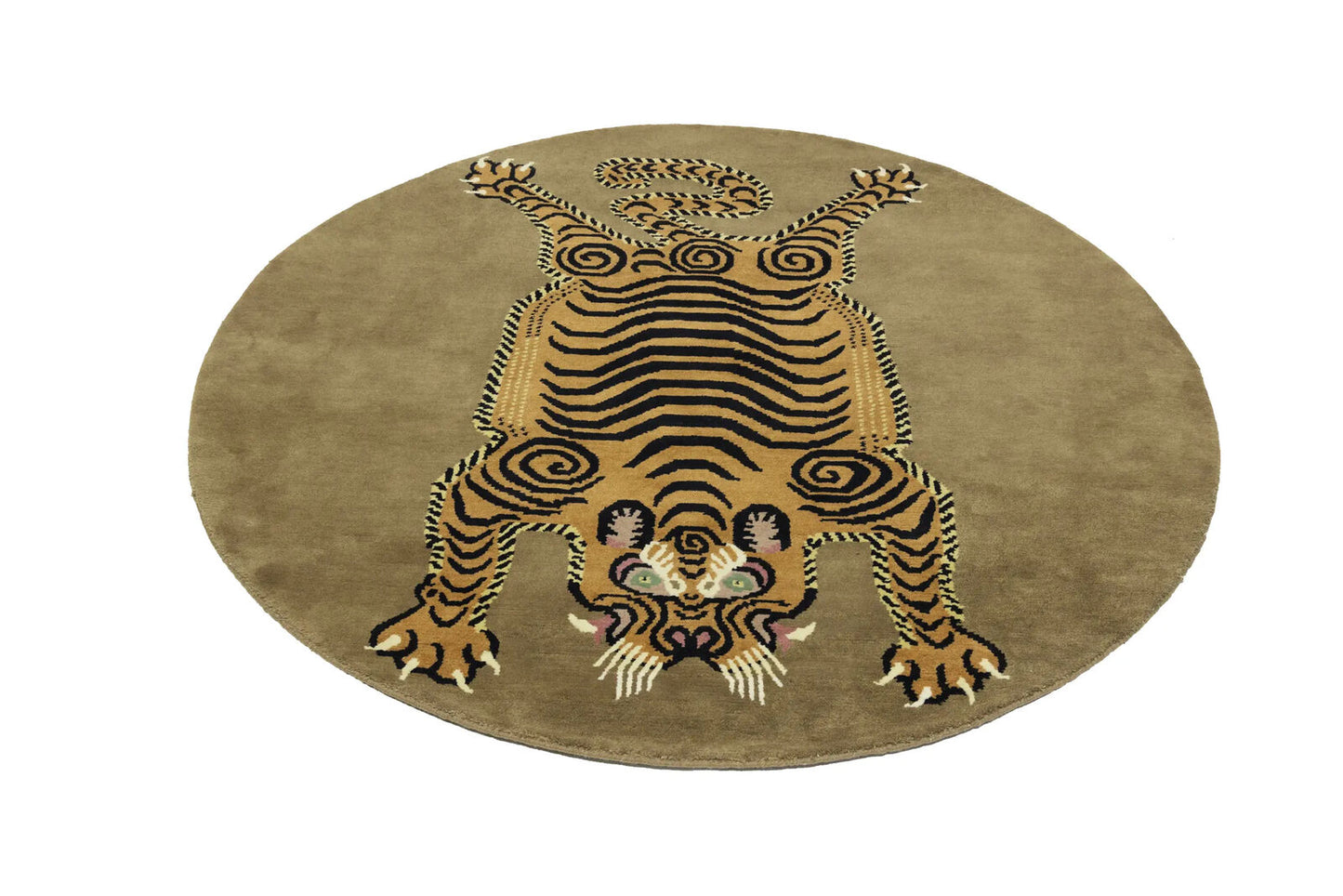 Nepali Round Oriental Rug Tribal Pictorial Style