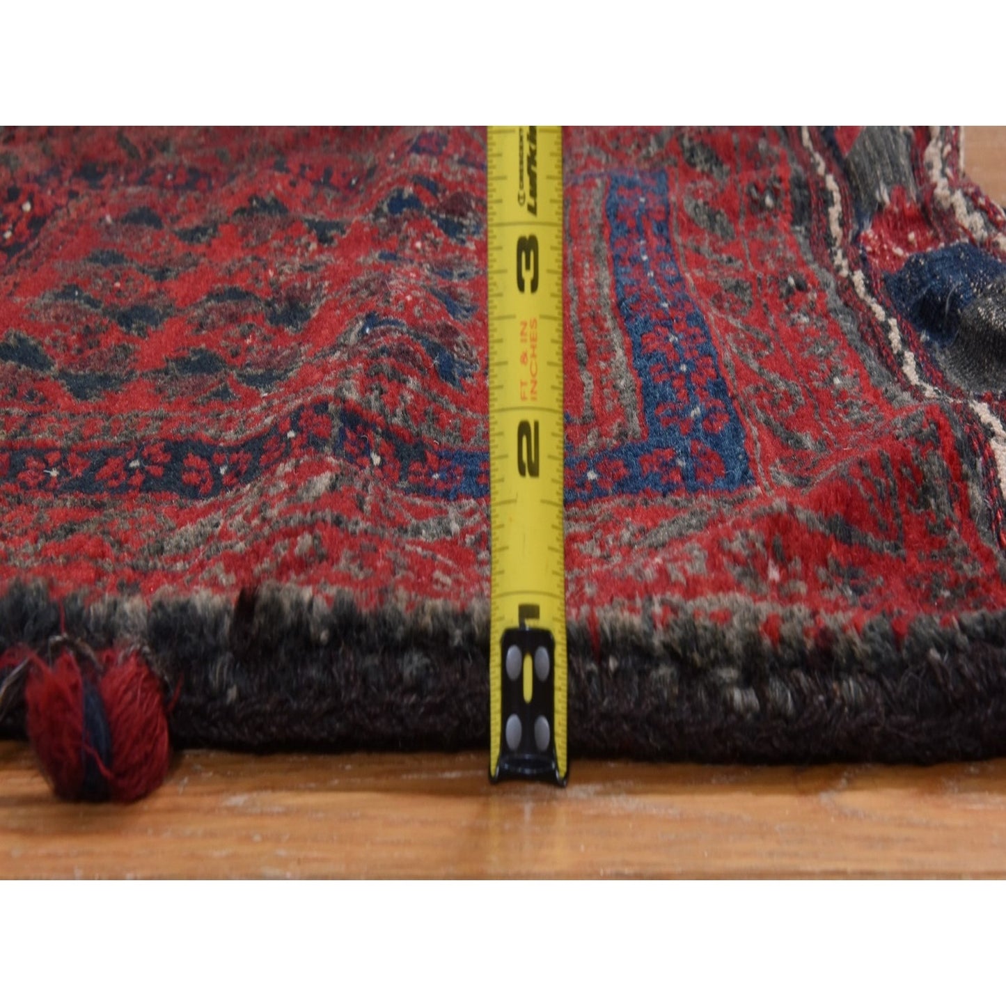 2'4"X2'4" Red Vintage Zoroastrian Saddle Bag Wool Hand Knotted Square Rug