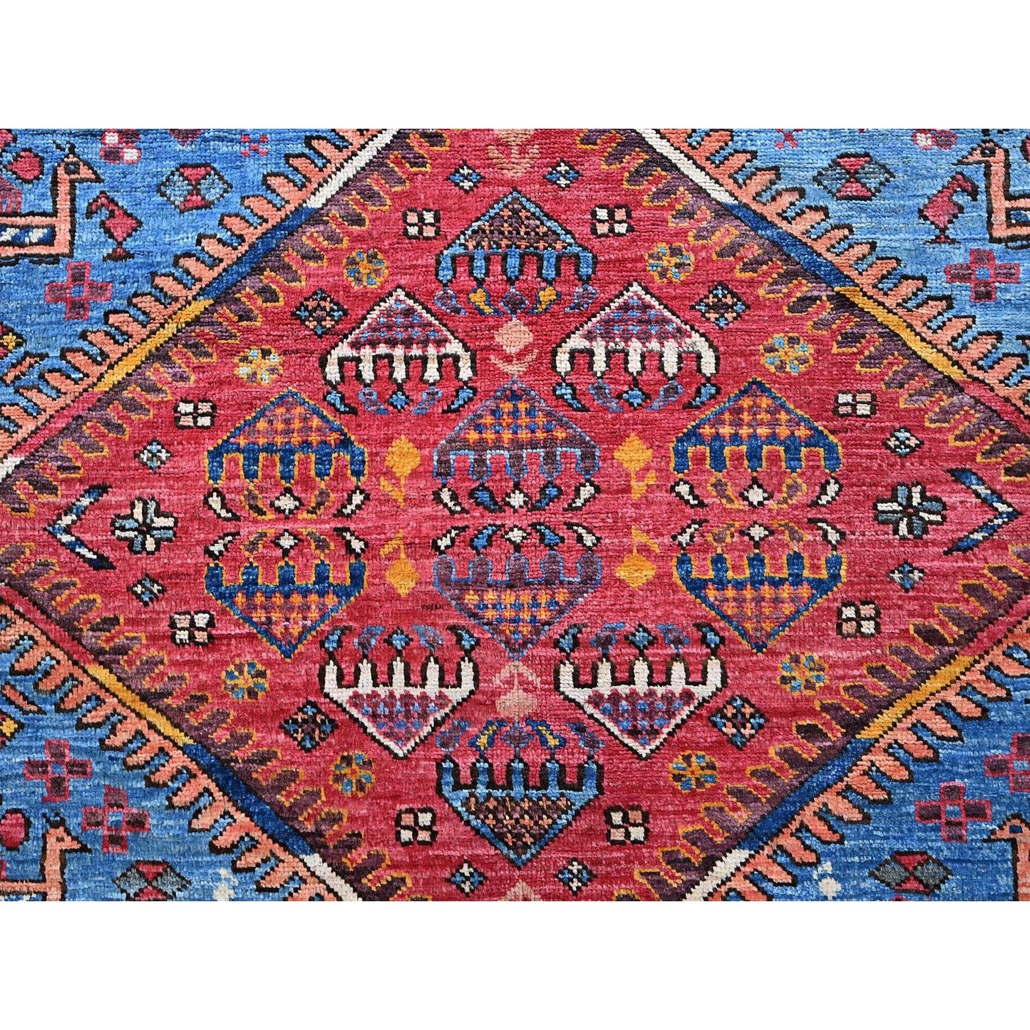 9'5"X12'1" Blue Antique Caucasian Design Revival Hand Knotted Pure Wool Rug
