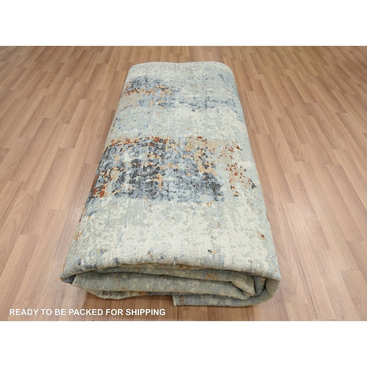 8'1"X10'2" Gray-Beige Abstract Design Pure Wool Hand Knotted Oriental Rug