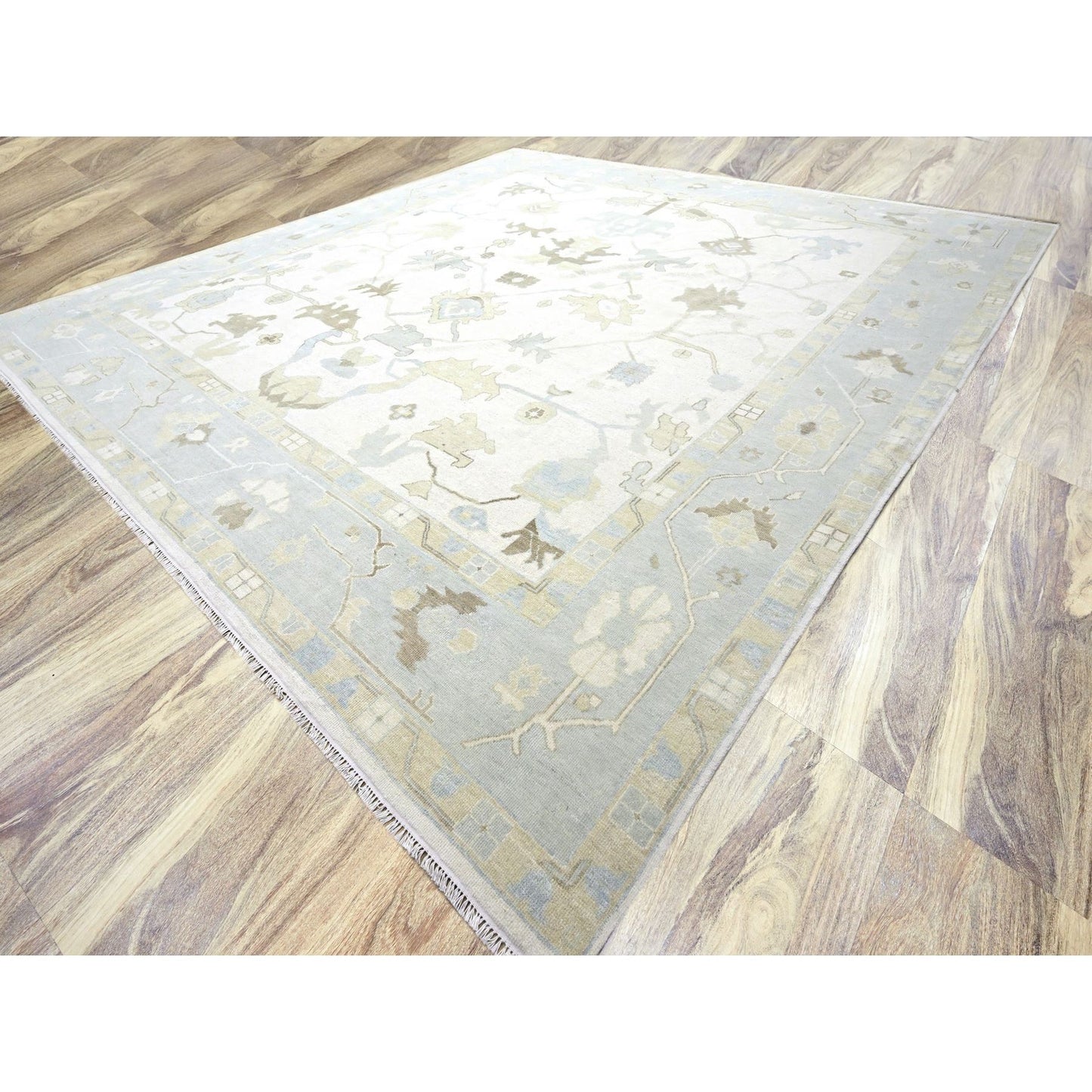 15'X16'3" Ivory Oushak With Leaf Design Wool Hand Knotted Xl Square Rug