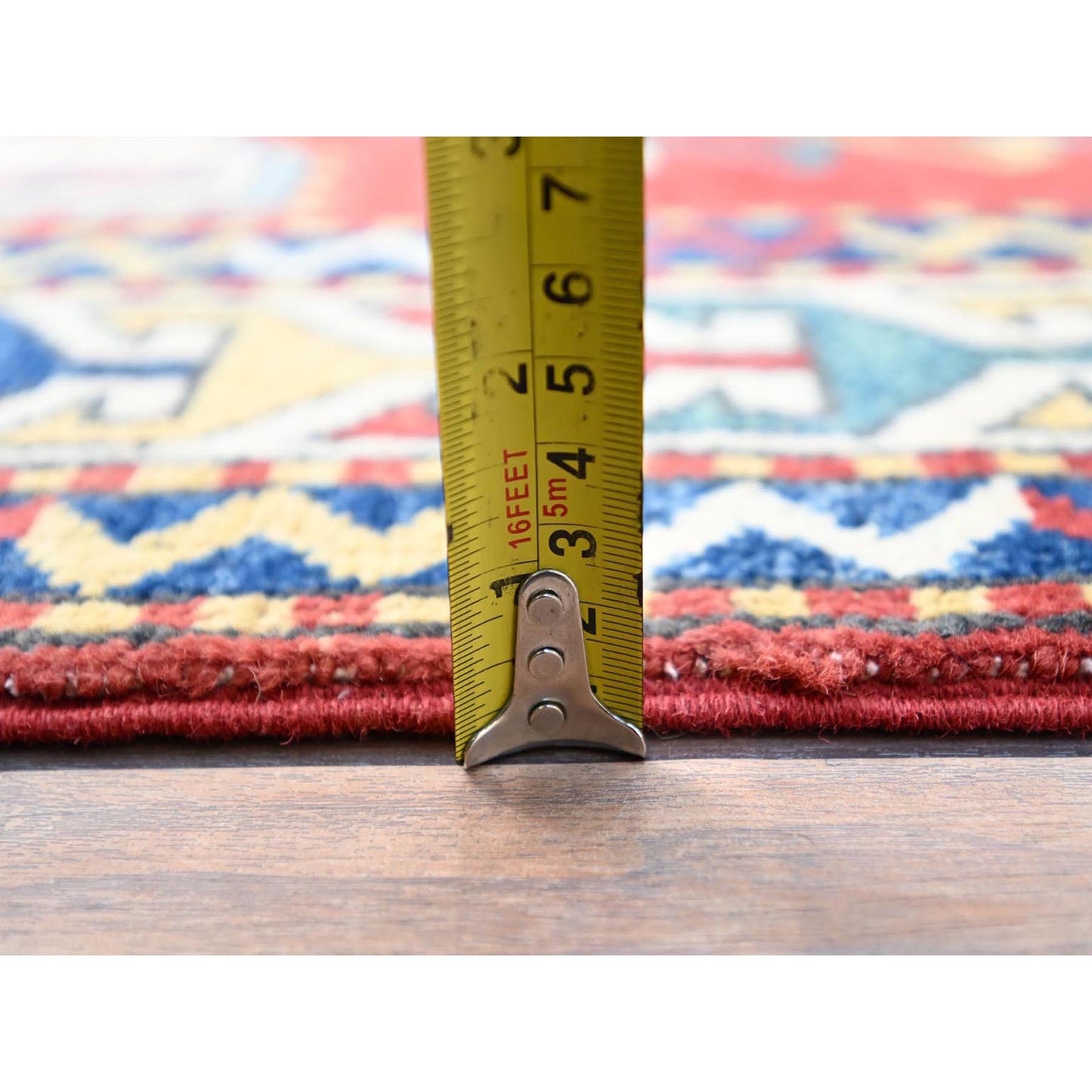 5'X6'6" Pepperoni Red Wool Antiqued Caucasian Swan Kazak Hand Knotted Rug