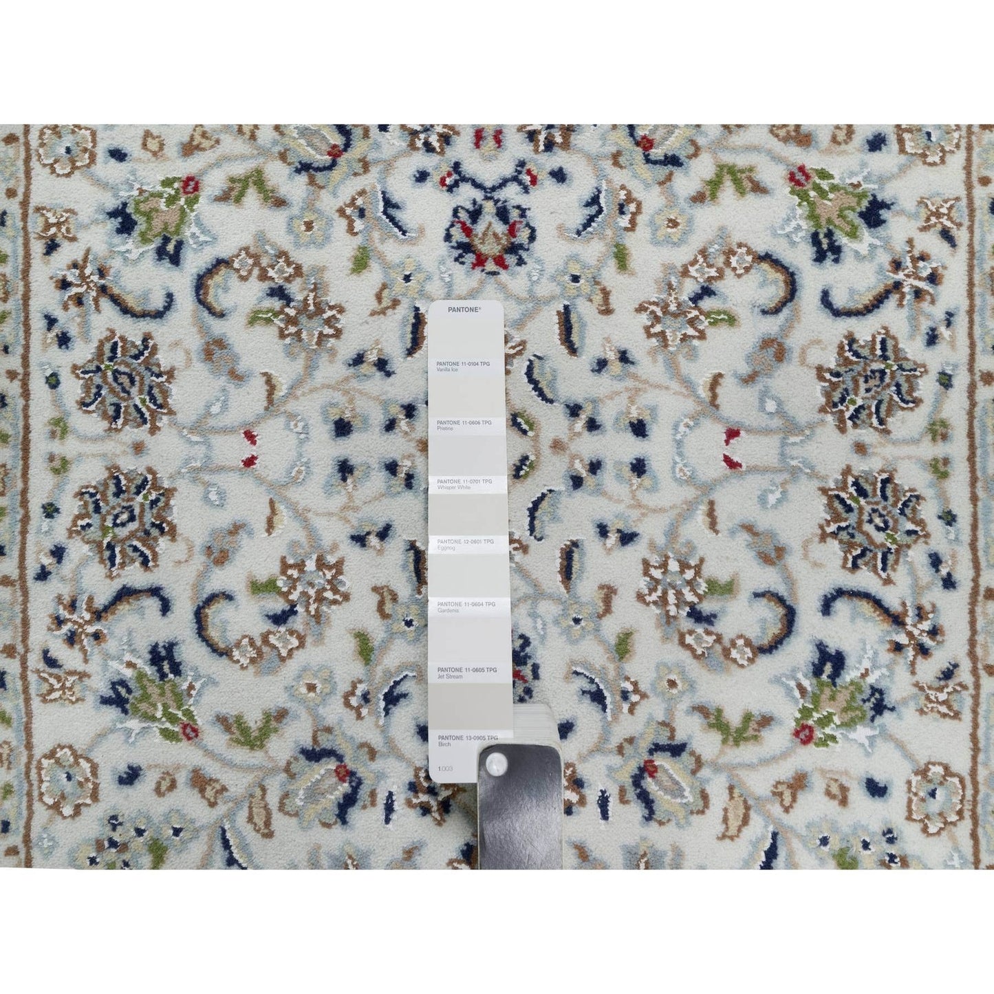 2'8"X14' White Nain Flower Design Wool And Silk Hand Knotted Runner Rug