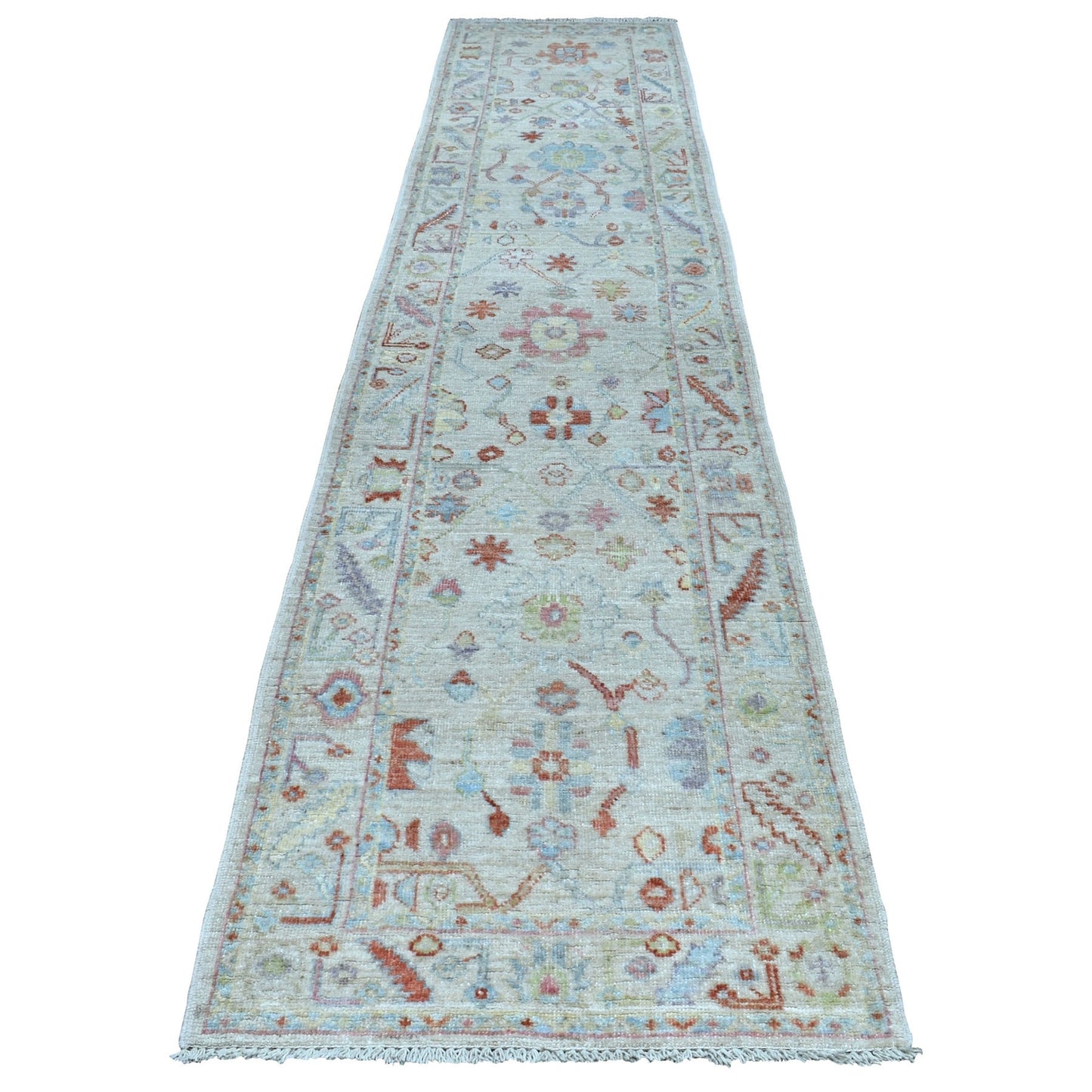2'10"X13'6" Gray Angora Oushak With Velvety Wool Hand Knotted Runner Rug