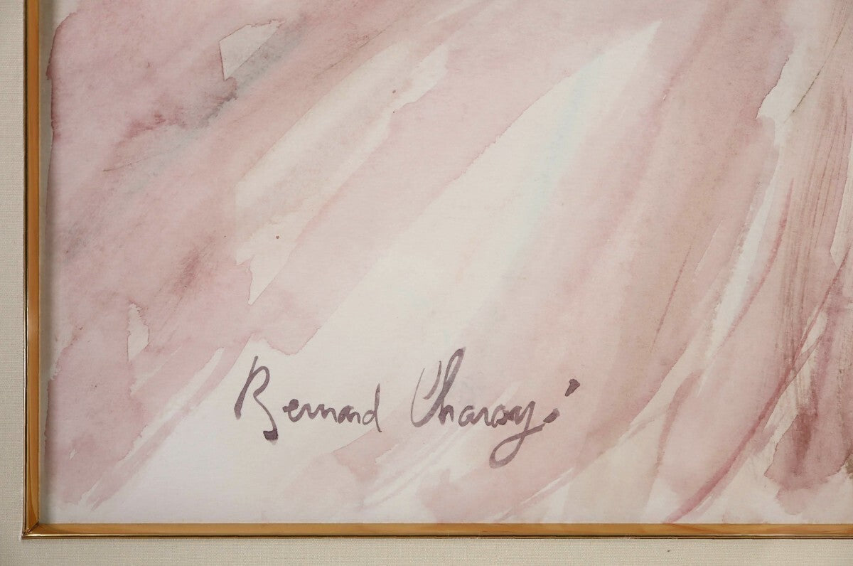 Bernard Charoy Original Watercolor Painting "Lady In Pink Dress" Signed French