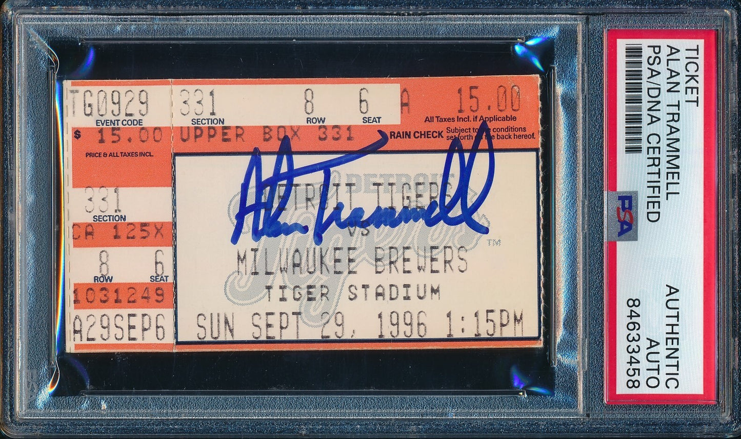 Alan Trammel Autographed 9/19/1996 Ticket Stub