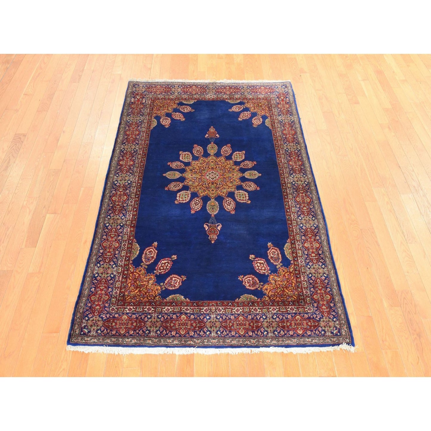 4'7"X7'2" Blue Antique Tebraz Hanging Lamp Design Hand Knotted Wool Rug