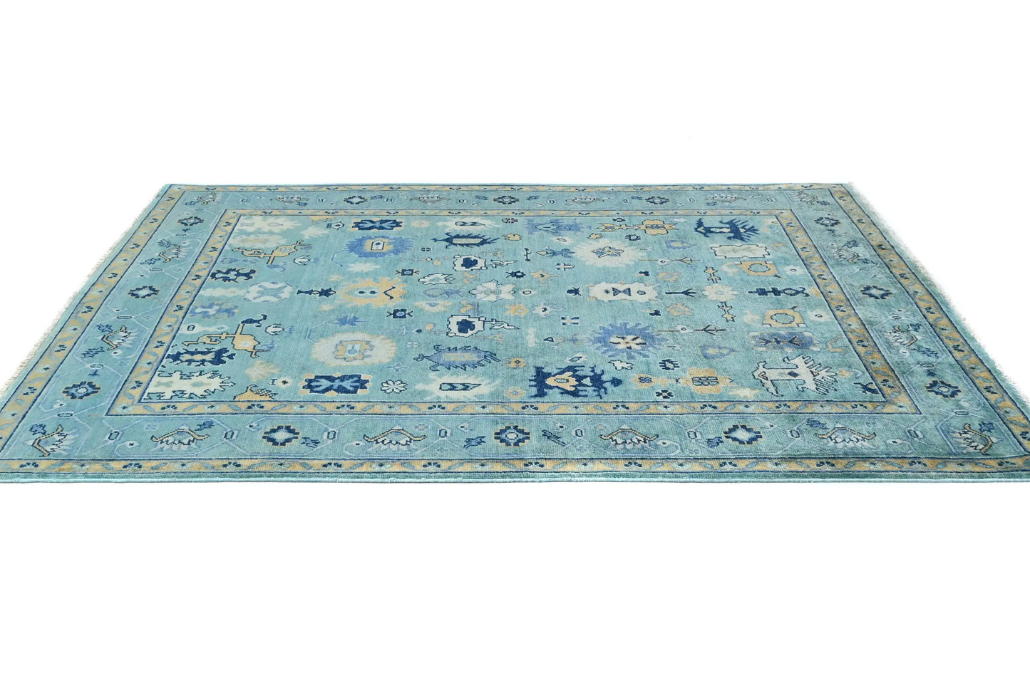 Handmade Blue Kazak Pakistan Rug Floral Modern