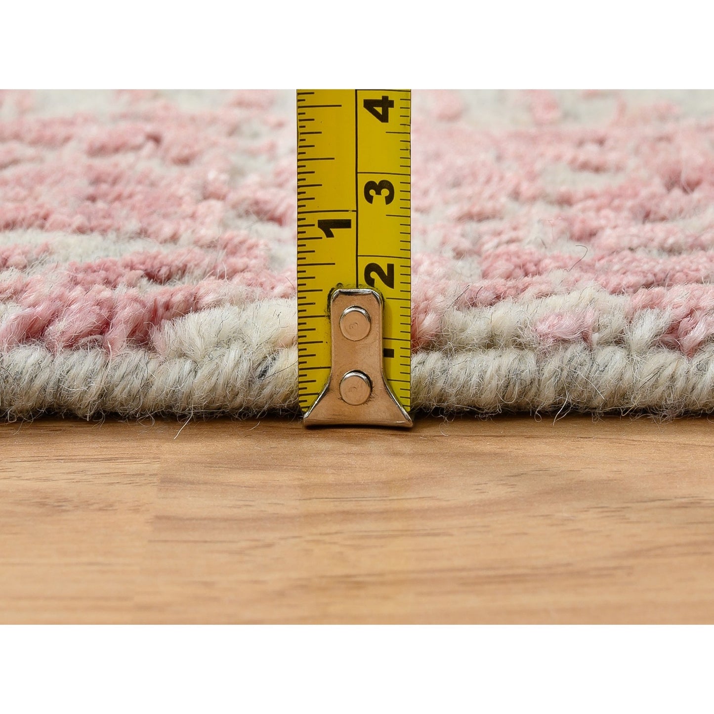 2'6"X12'1" Rose Pink Wool And Art Silk Jacquard Hand Loomed Runner Rug