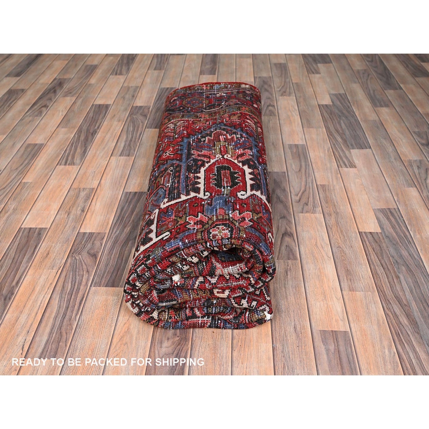 7'9"X10'10" Red Pure Wool Hand Knotted Vintage Zoroastrian Heris Rug